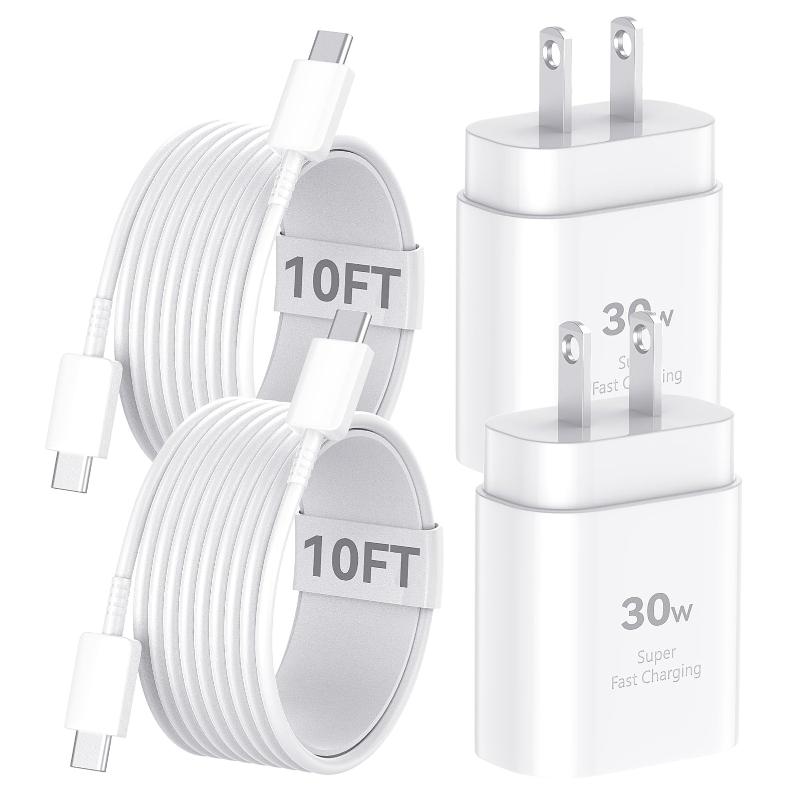 30W Fast USB C Charger Block with 10FT Cable - Compatible with iPhone 16/16 Pro/16 Pro Max/16 Plus & iPhone 15/15 Pro/15 Pro Max/15 Plus, iPad, Android Phones - Quick Charging for Home, Office & Travel