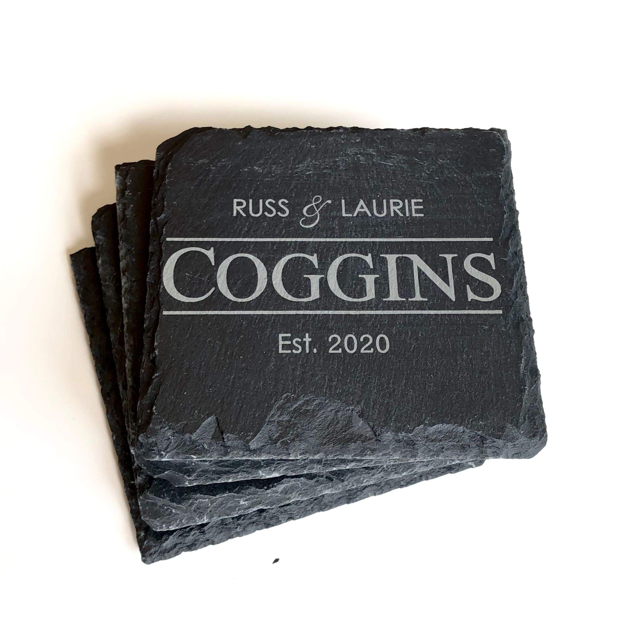 Personalized Slate Coasters with Laser Engraving - Custom Drink Coasters for Home Bar, Wedding Gifts & Housewarming Presents