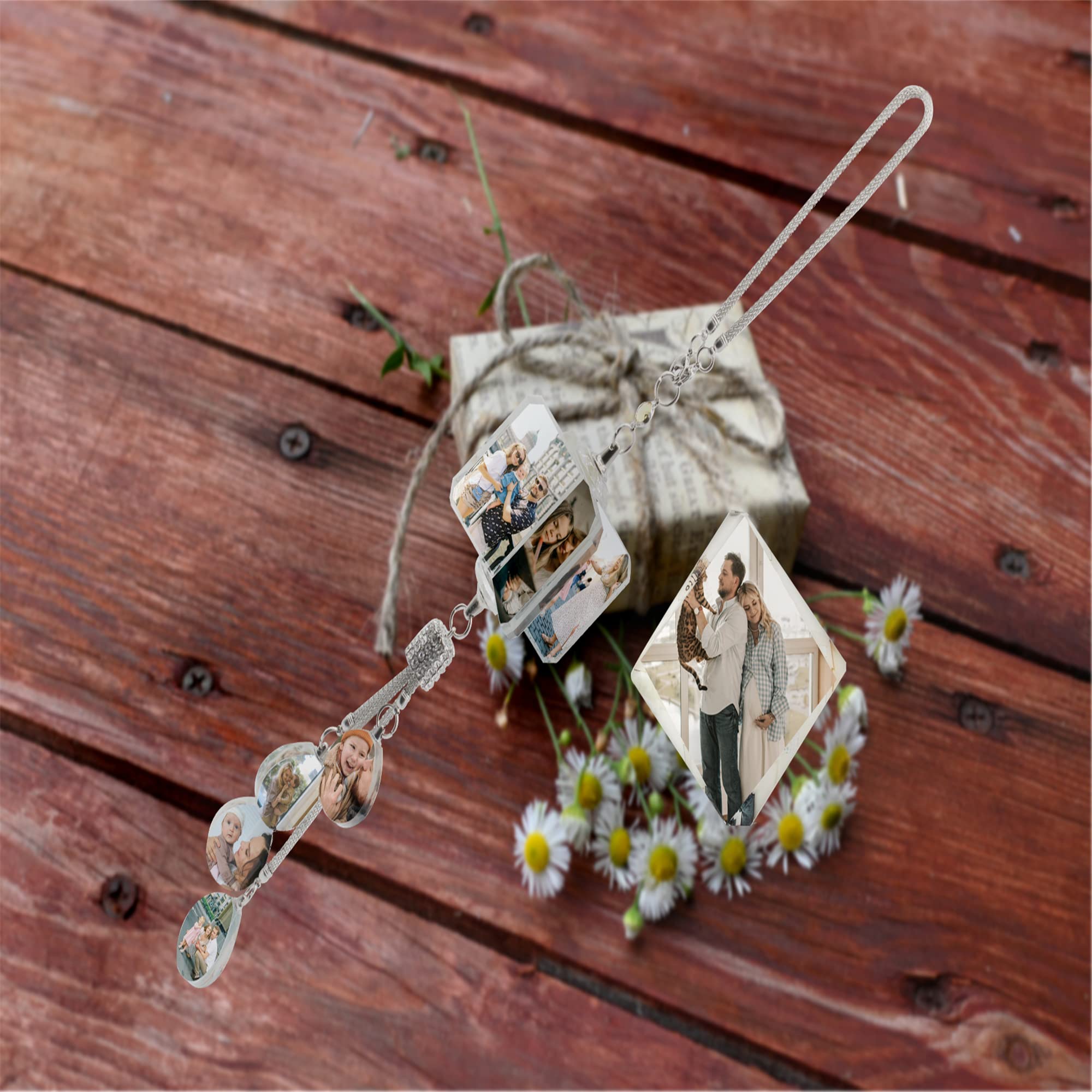 Custom Photo Crystal Car Hanging Ornaments - Personalized Aesthetic Mirror Car Accessories for Family & Friends | Perfect for Car Interior Decoration & Gift Giving
