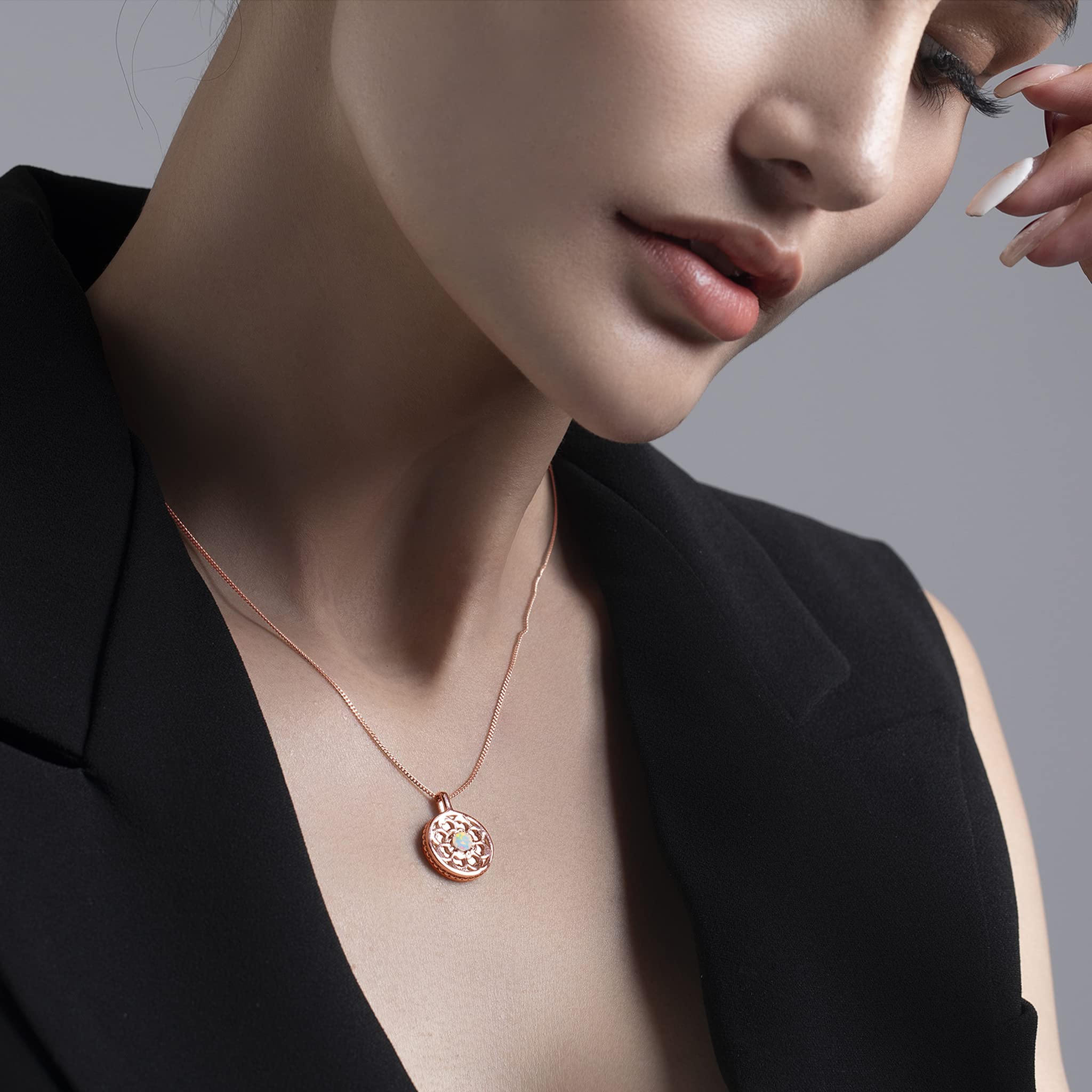 Rainbow Opal Coin Necklace Pendant - Personalized Custom Engraved Medallion - October Birthstone Initial Chain Jewelry for Women - Perfect Gift for Birthday, Anniversary & Special Occasions