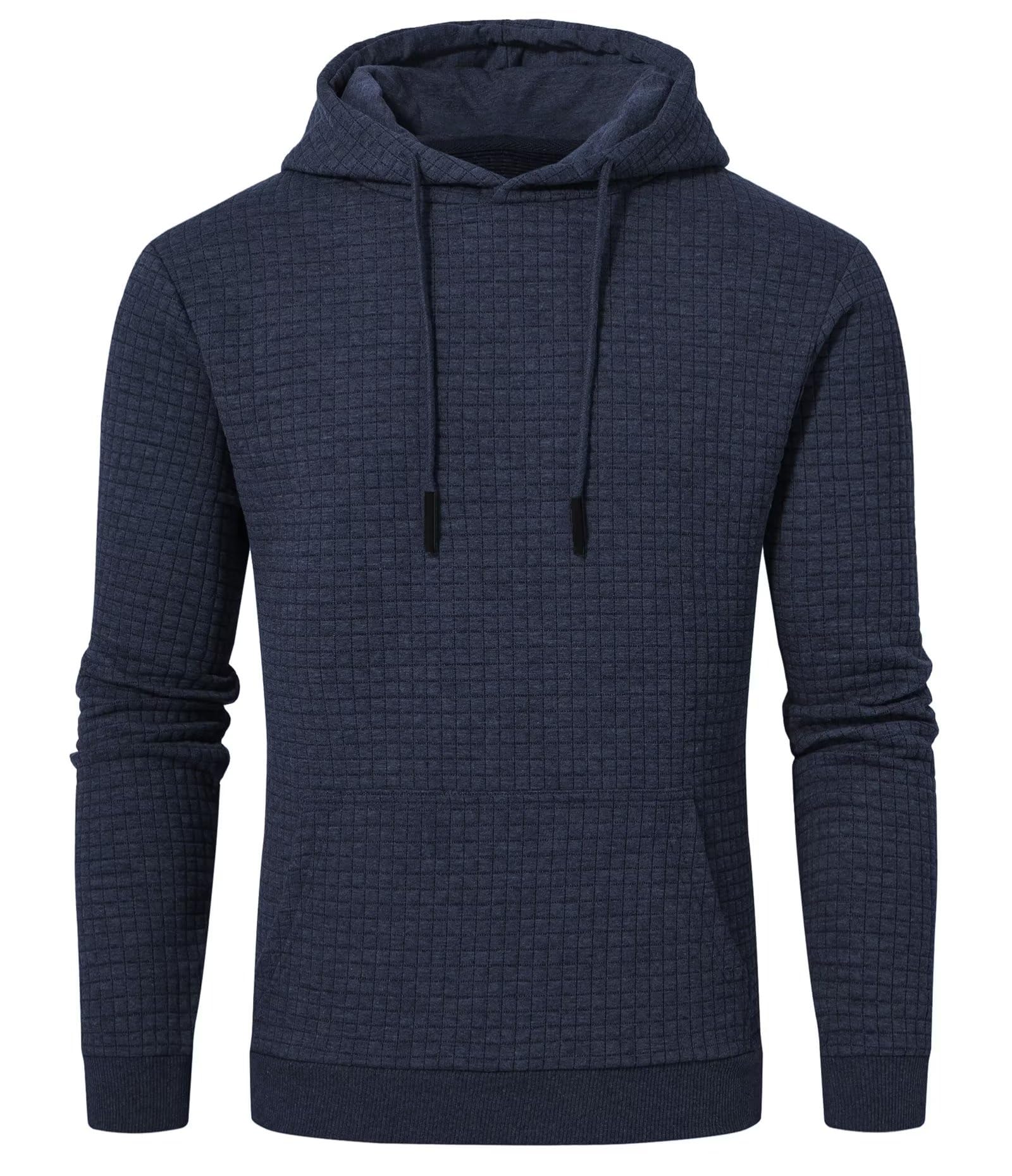 YuKaiChen Men's Plaid Jacquard Hooded Sweatshirt - Casual Pullover with Kangaroo Pockets & Drawstring | Perfect for Outdoor Activities, Gym & Streetwear Fashion