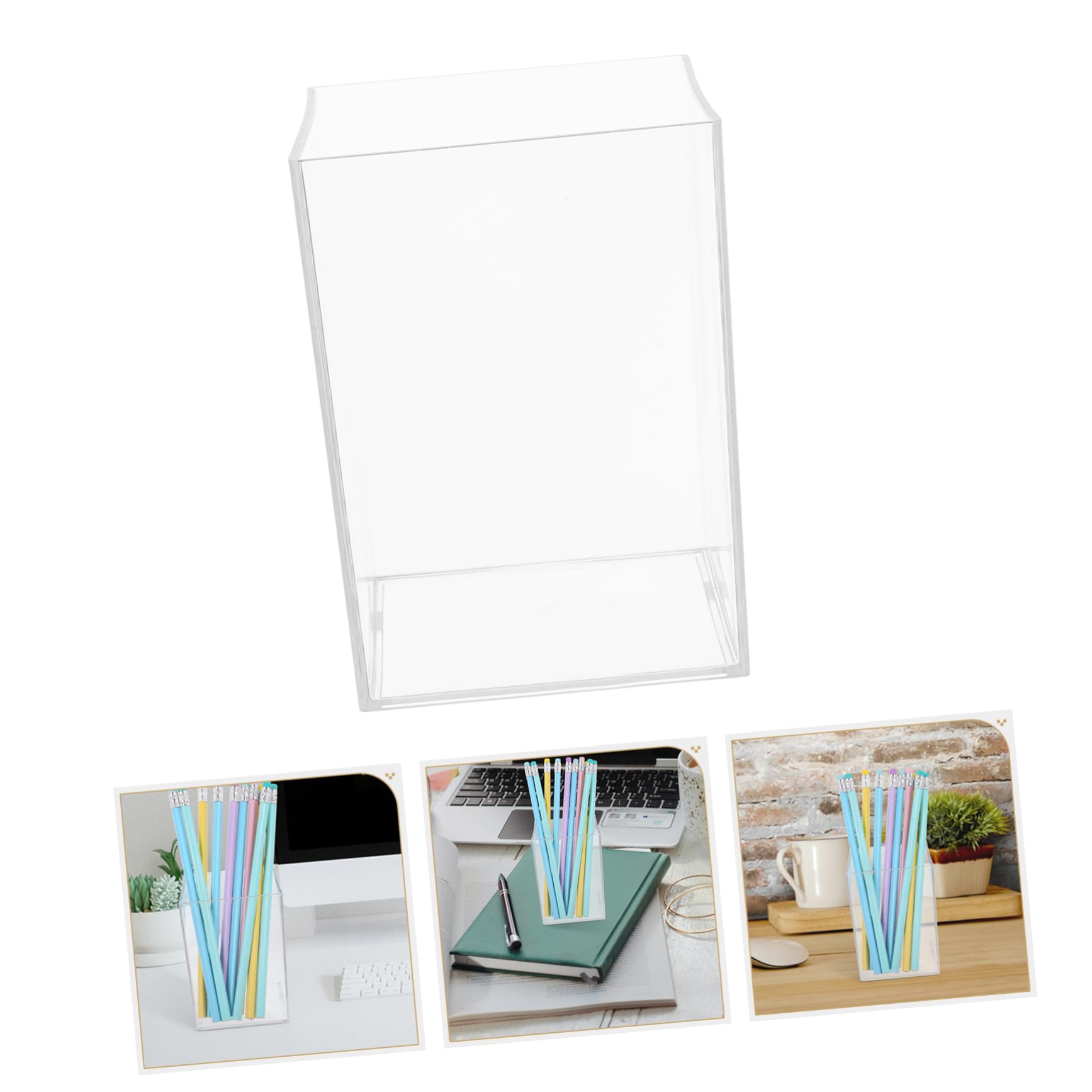 Clear Acrylic Makeup Brush Holder & Desk Organizer - Multifunctional Pen Pencil Cup for Office, Home Vanity, Bathroom Counter | Perfect for Cosmetics, Stationery, Toothbrush Storage