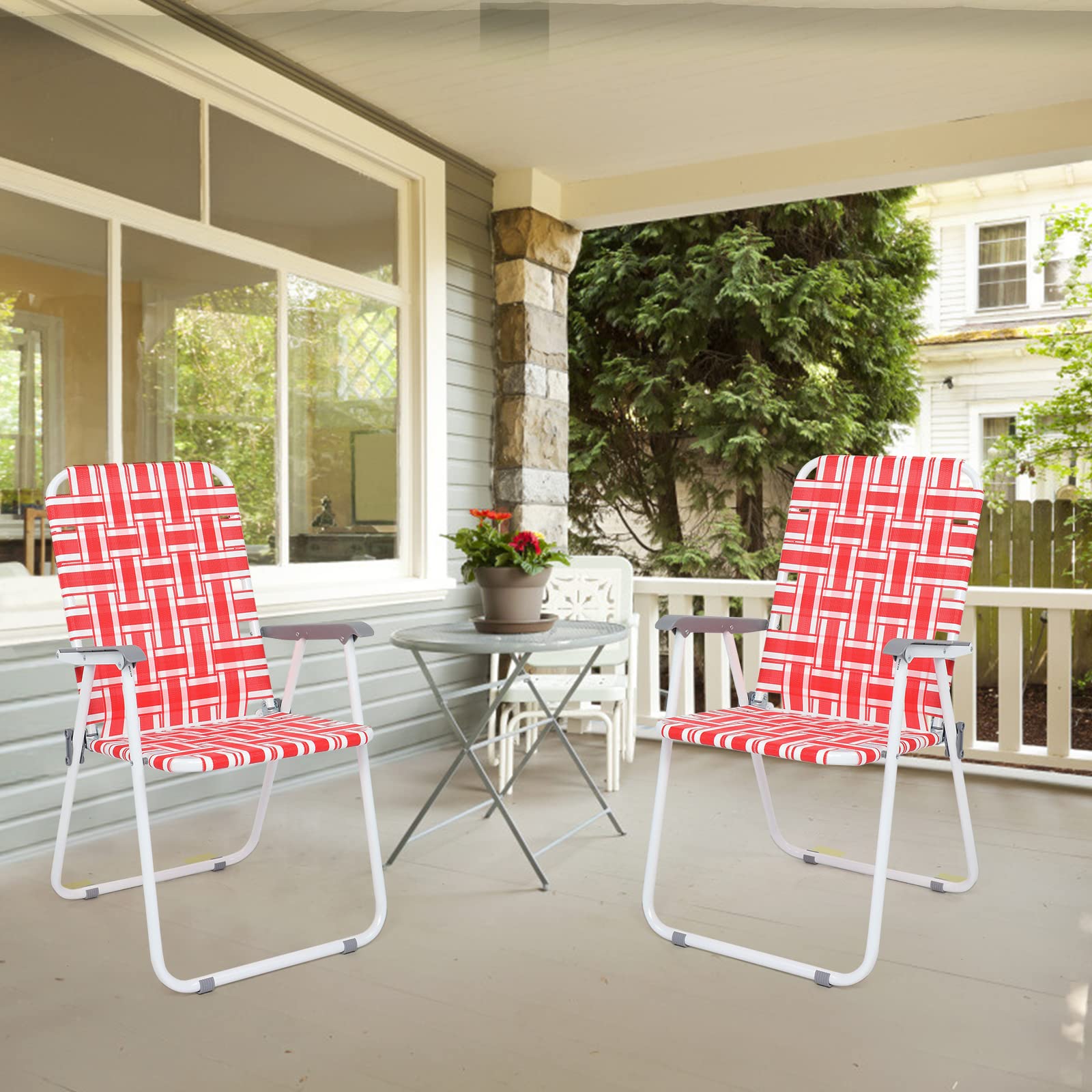 VINGLI 2-Pack Folding Lawn Chairs for Patio, Outdoor, Beach, Yard & Garden - Portable Webbed Dining Chairs (Red, Classic) - Perfect for Picnics, Camping & Backyard Relaxation