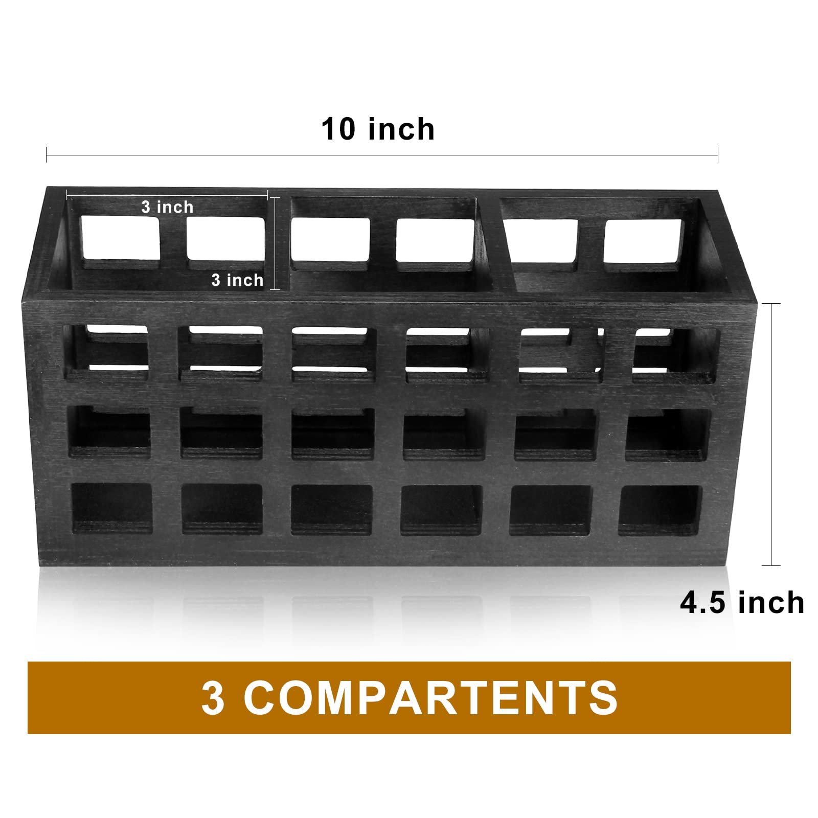 Farmhouse Wooden Silverware Caddy - Kitchen Countertop & Dining Table Utensil Organizer for Forks, Spoons, Knives - Rustic Cutlery Holder for Home, Party, Picnic & Outdoor Dining Storage