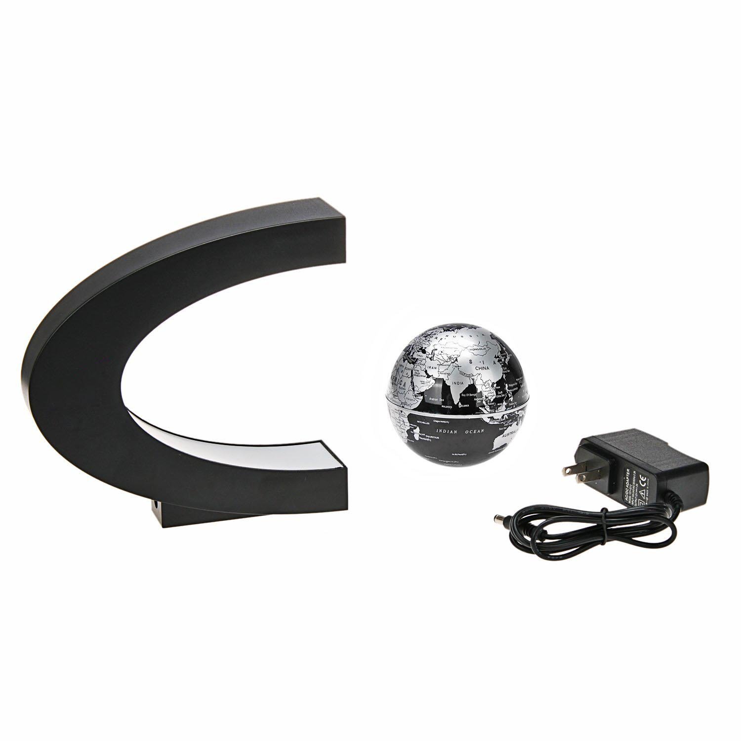 Estefanlo Magnetic Levitation Floating Globe with LED Lights - C-Shaped Base, World Map Design for Home & Office Desk Decor (Black-Silver) | Perfect Gift for Geography Lovers & Modern Interior Design