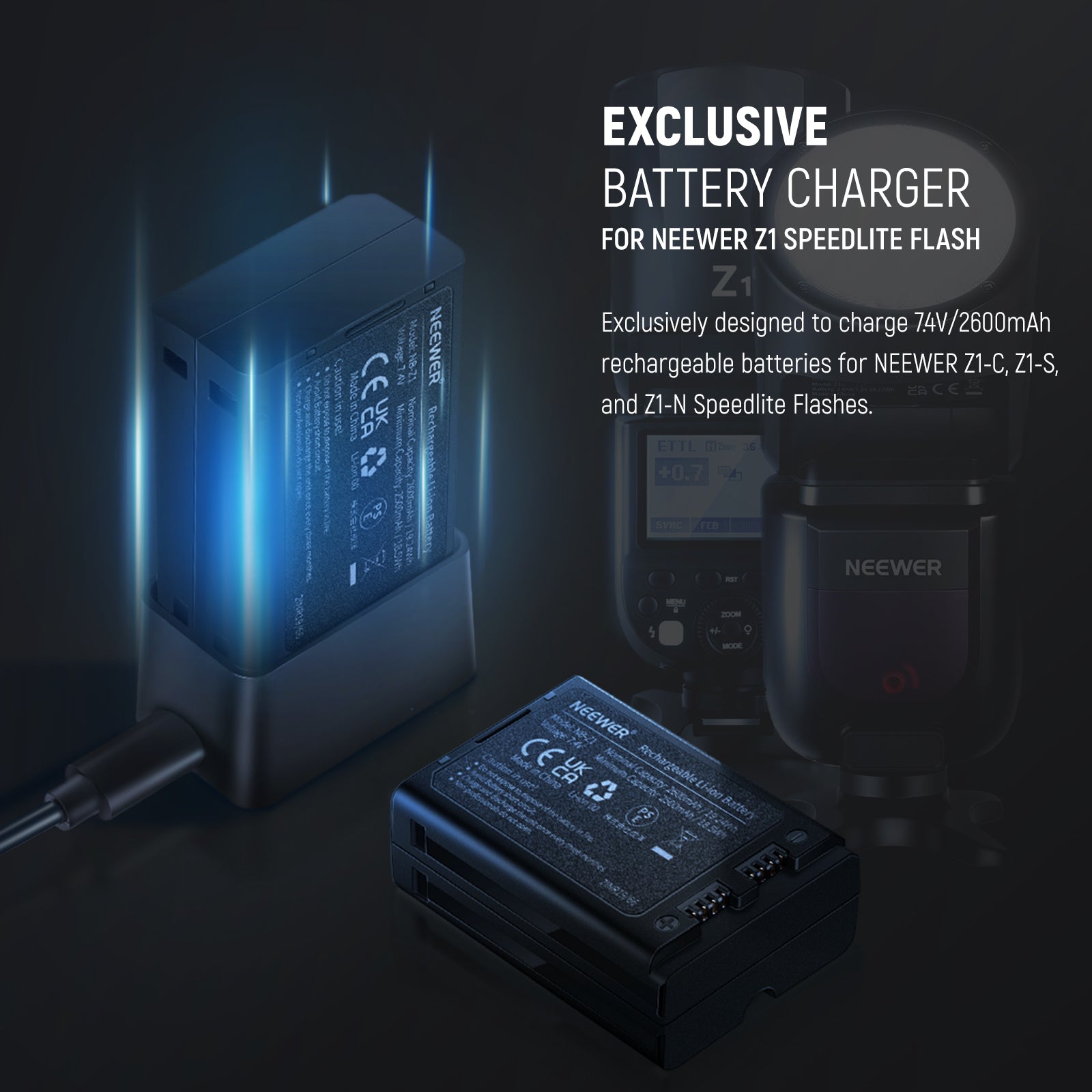 NEEWER Z1 Z2 Flash Lithium Battery & USB Charger Set for Canon, Nikon, Sony DSLR Cameras - Perfect for Photography, Studio Lighting, and On-the-Go Shooting