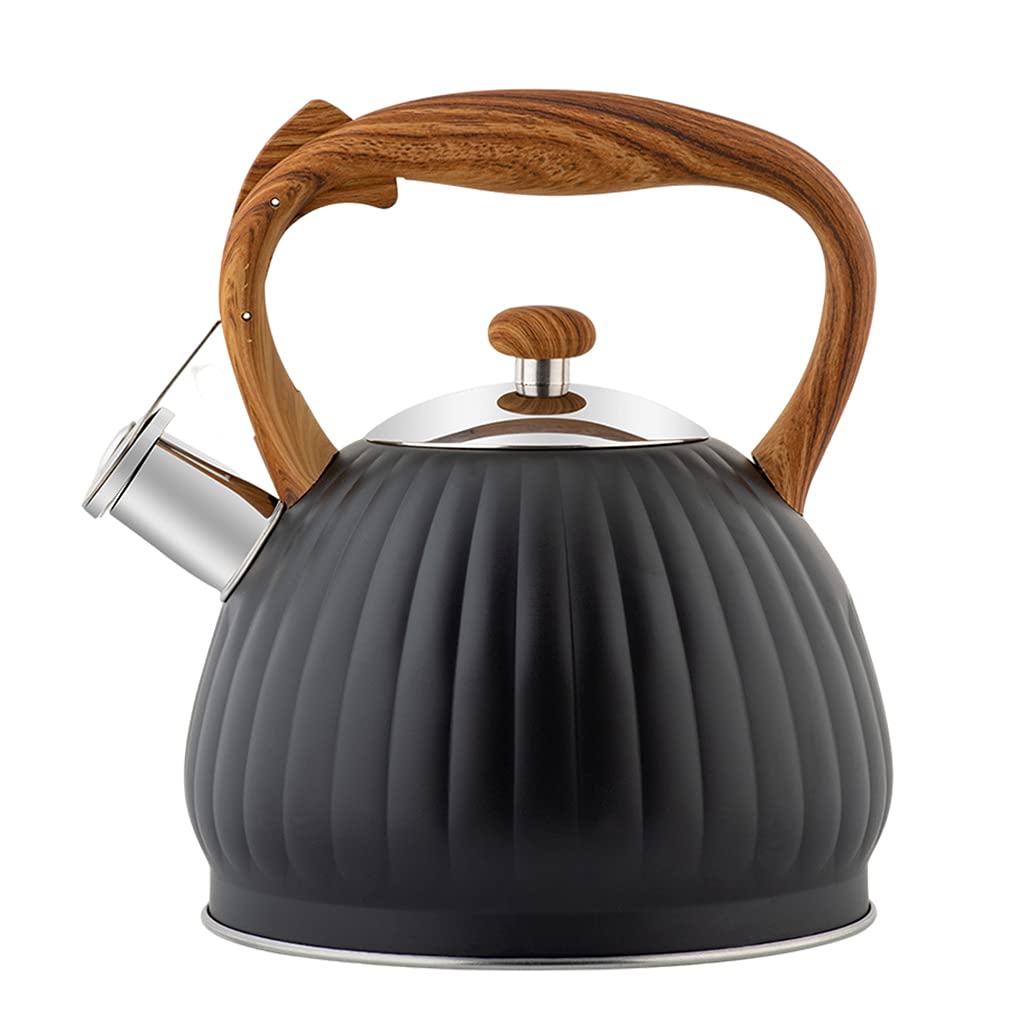 MagiDeal 3.5 Quart Stovetop Tea Kettle with Wooden Handle - Classic Whistling Water Pot for Gas & Electric Stoves - Perfect for Boiling Water, Making Tea, Coffee & Hot Cocoa at Home or Office