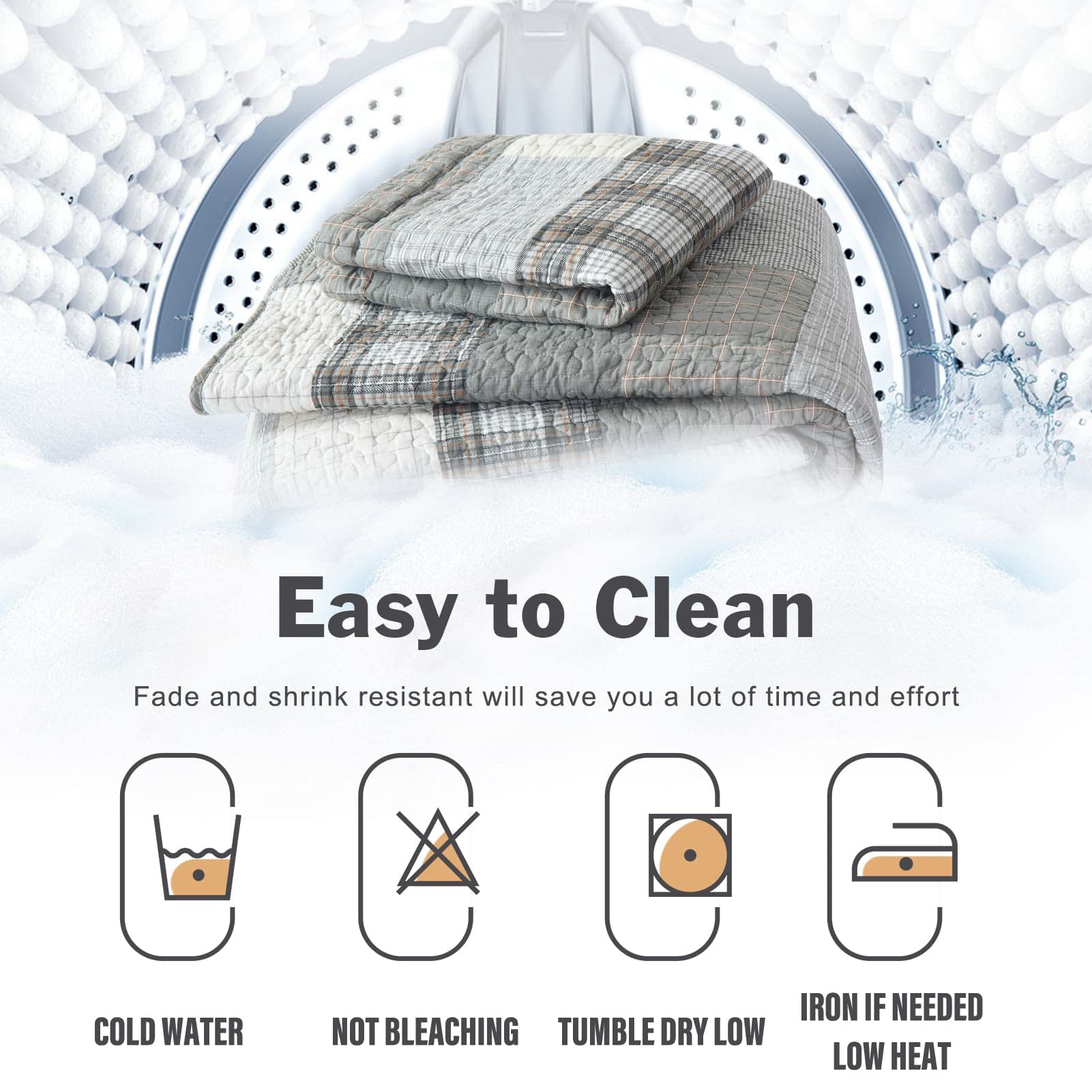 100% Cotton King Size Quilt Set - Soft Plaid Bedspread & Farmhouse Style Bedding | 3-Piece All Season Comforter Set for Master Bedroom, Guest Room & Cozy Home Decor