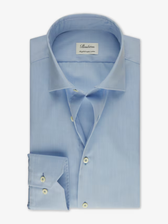 Premium STENSTROMS Blue Solid Dress Shirt for Men - Classic Slim Fit Formal Business Shirt - Perfect for Office, Interviews & Special Occasions