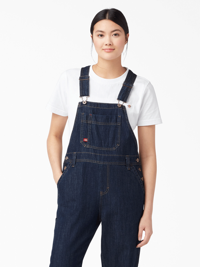 Dickies FB206DIB Women's Relaxed Fit Bib Overalls - Dark Indigo Denim Workwear for Farming, Gardening & Outdoor Activities