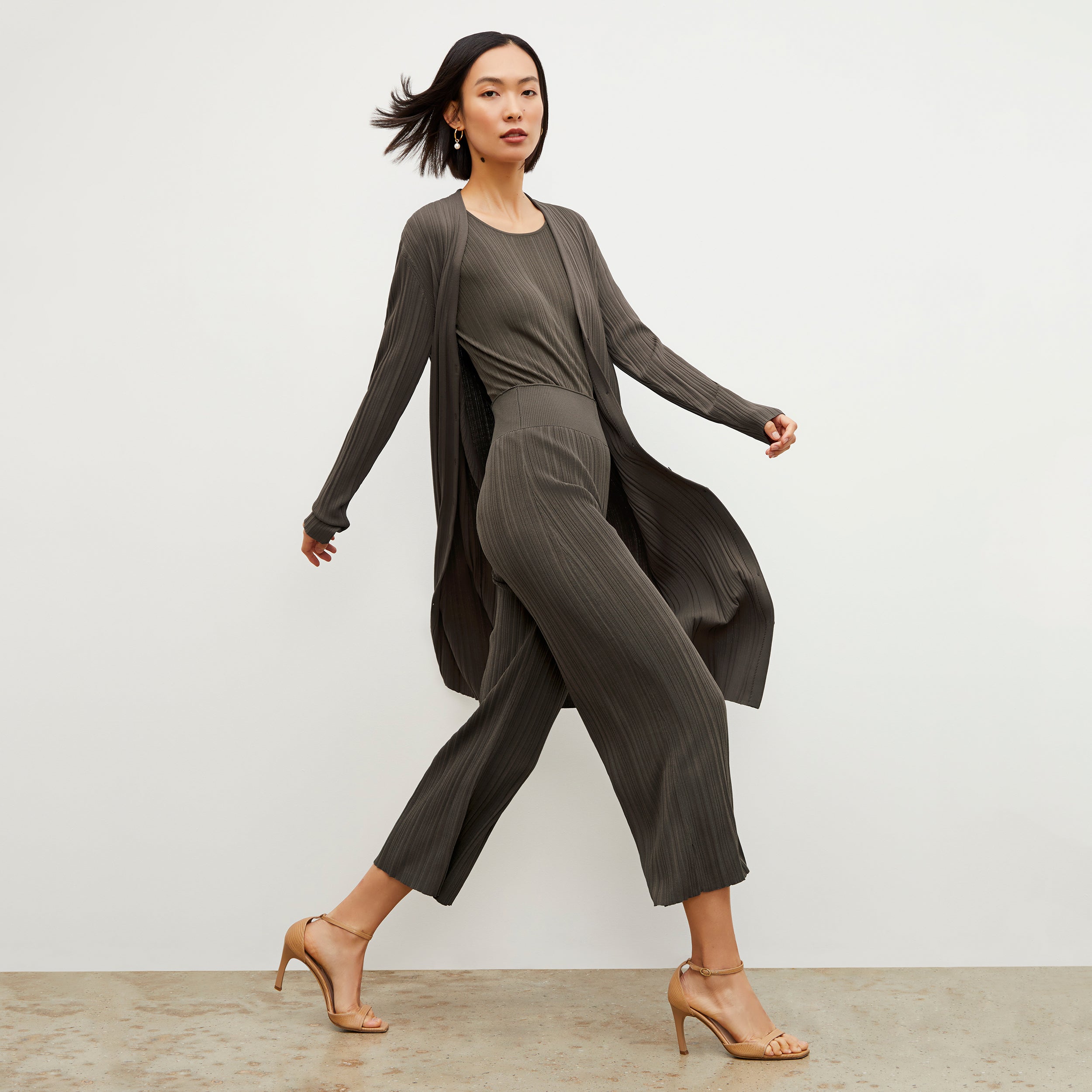 Marijane Textured Knit Pants in Light Ash - Comfortable High-Waisted Lounge Pants for Women - Perfect for Yoga, Home Wear, and Relaxation