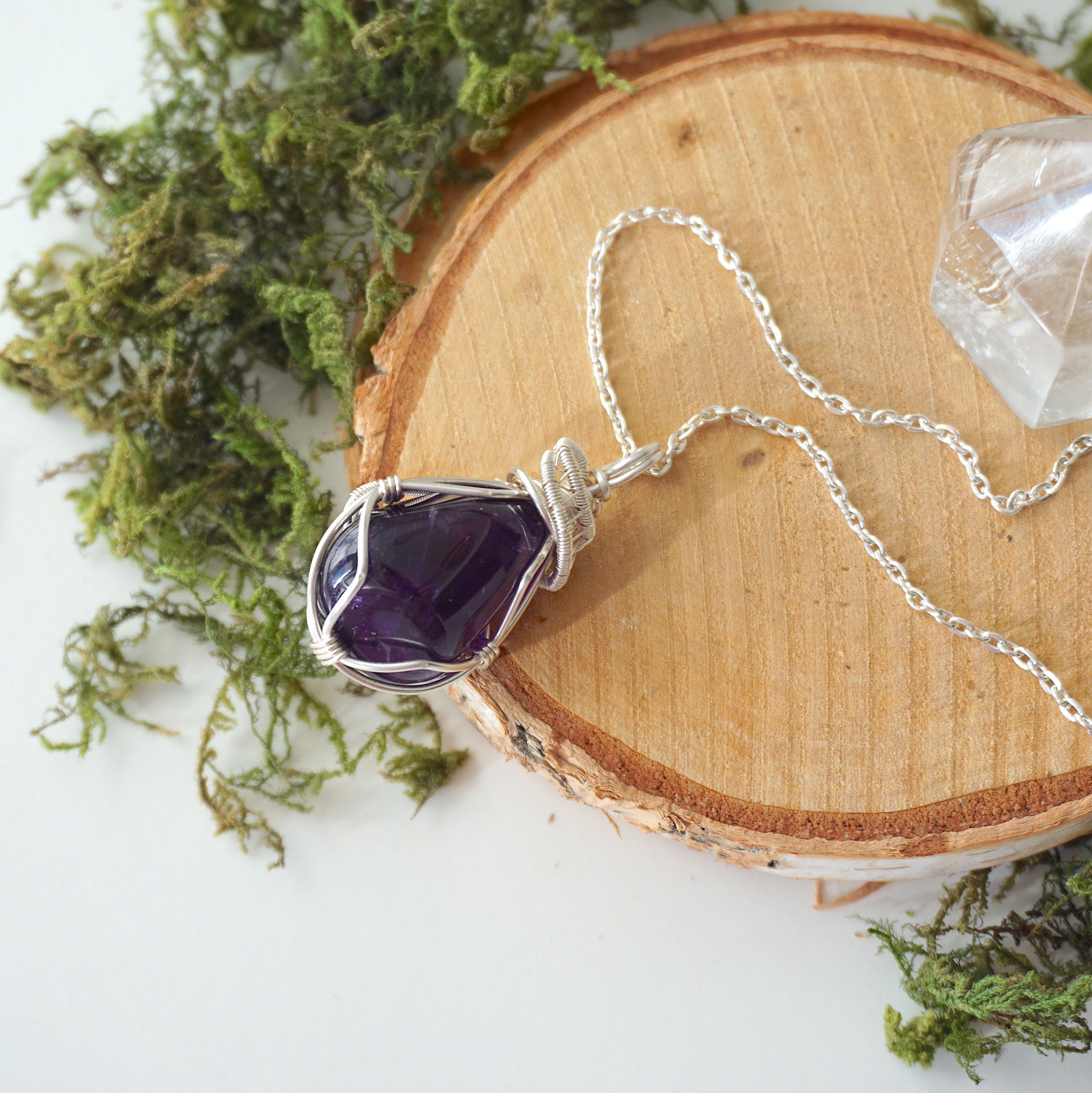 Dark Amethyst Necklace for Women - Sterling Silver Plated Crystal Pendant Jewelry - Perfect for Gifts, Parties & Spiritual Healing