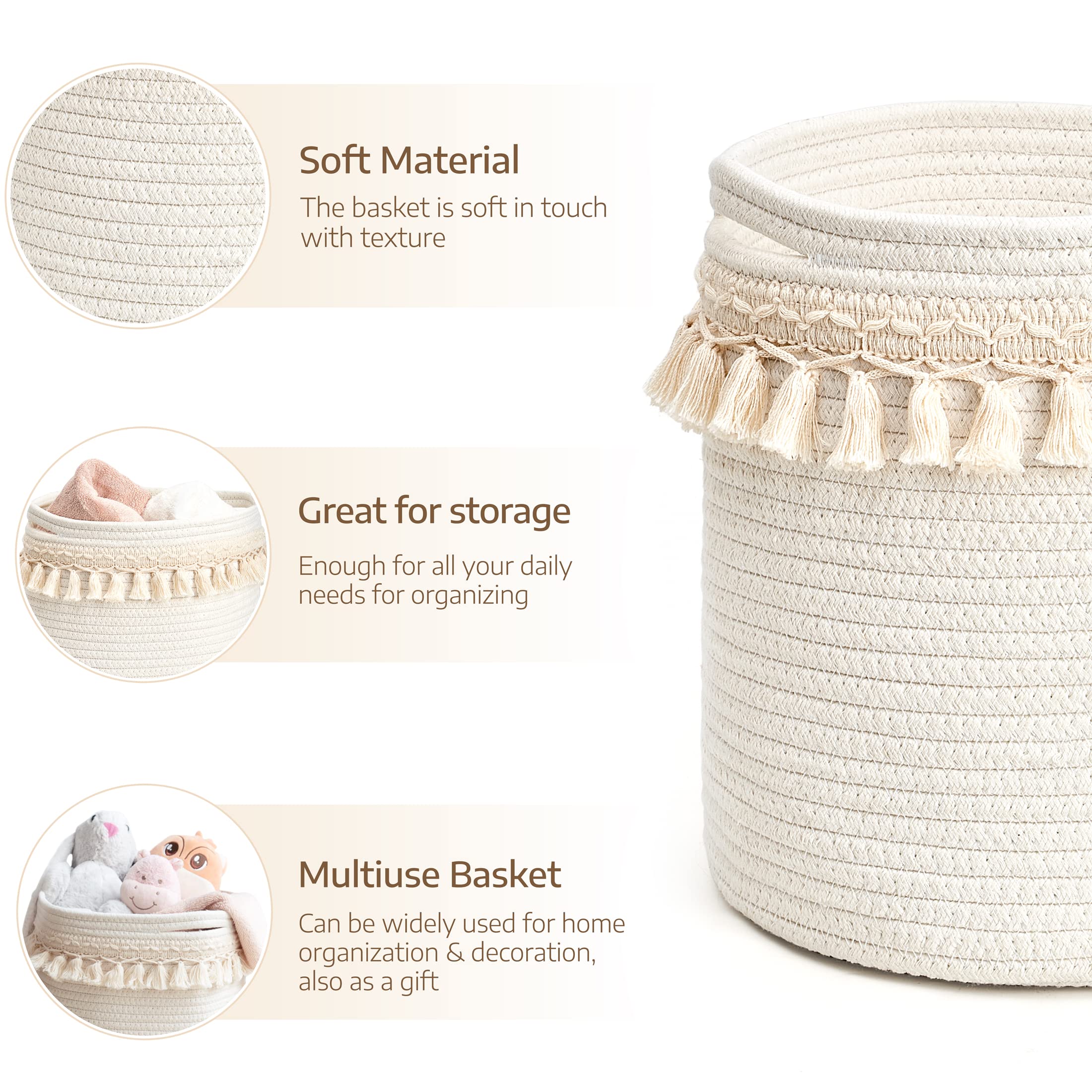 Macrame Cotton Rope Basket - Boho Nursery Decor & Storage Organizer (11