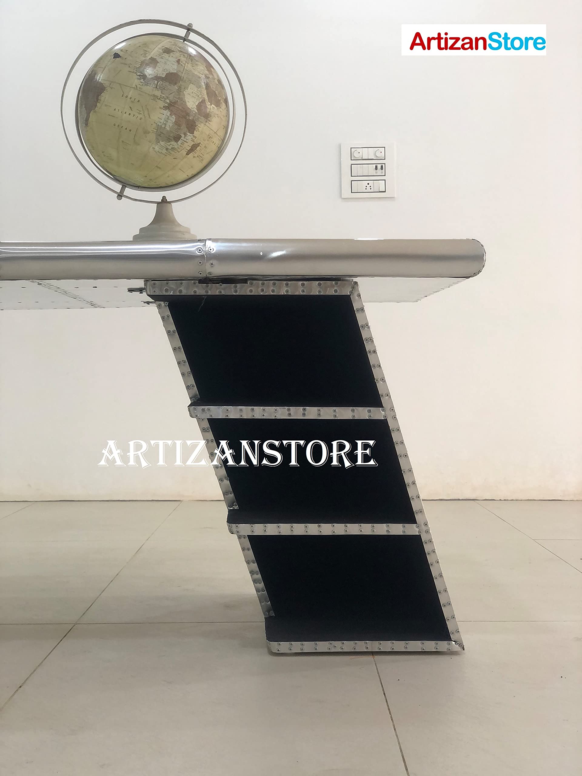 ARTIZANSTORE 78 Inch Large Aviator Executive Desk with Drawer Shelving - Aircraft Wing Design Office Desk for Home & Business Workspace