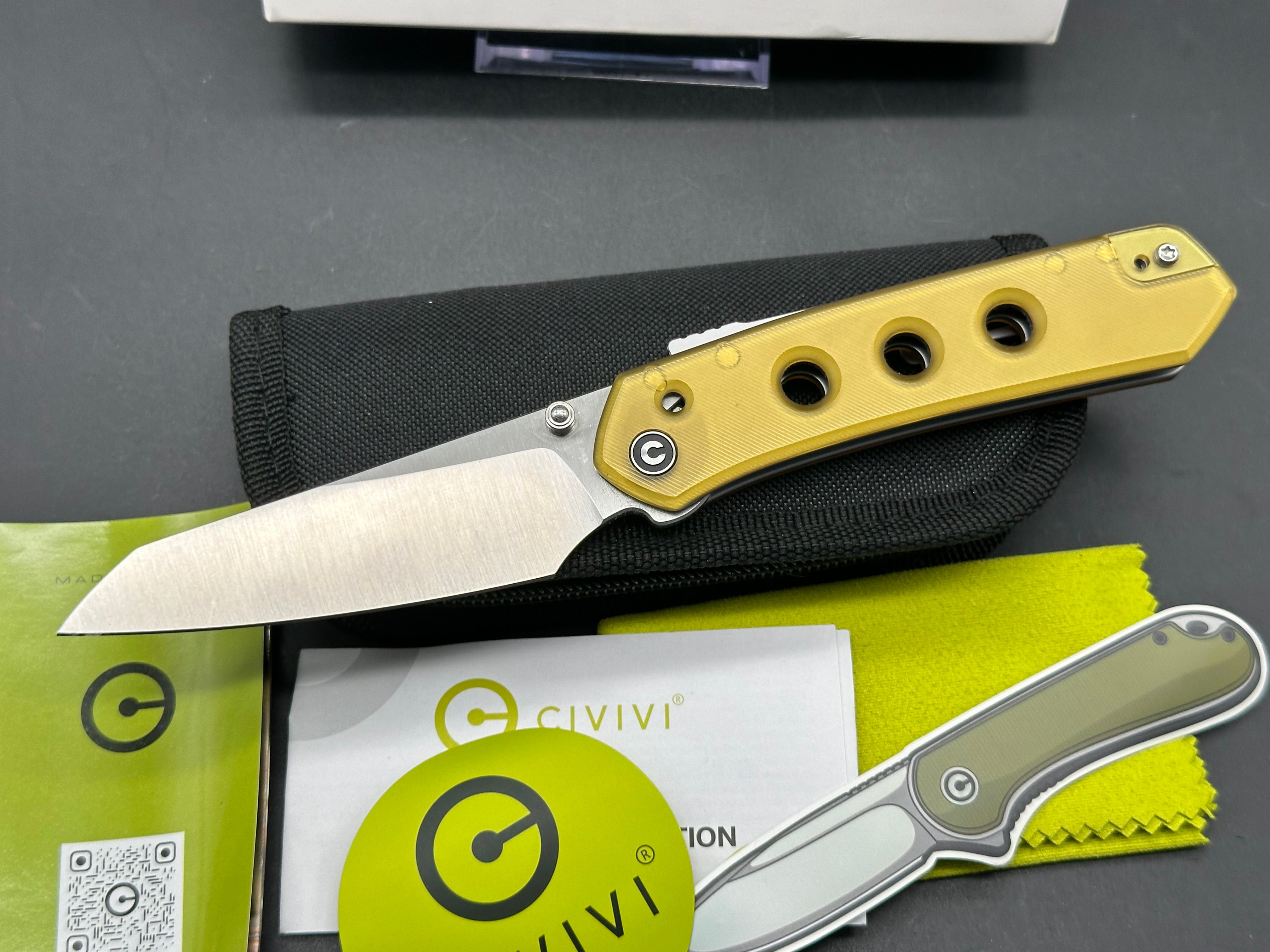CIVIVI VISION FG Folding Knife - Polished Ultem Handle & Nitro-V Steel Blade - Reverse Tanto Design - EDC Pocket Knife for Camping, Hiking, and Everyday Carry
