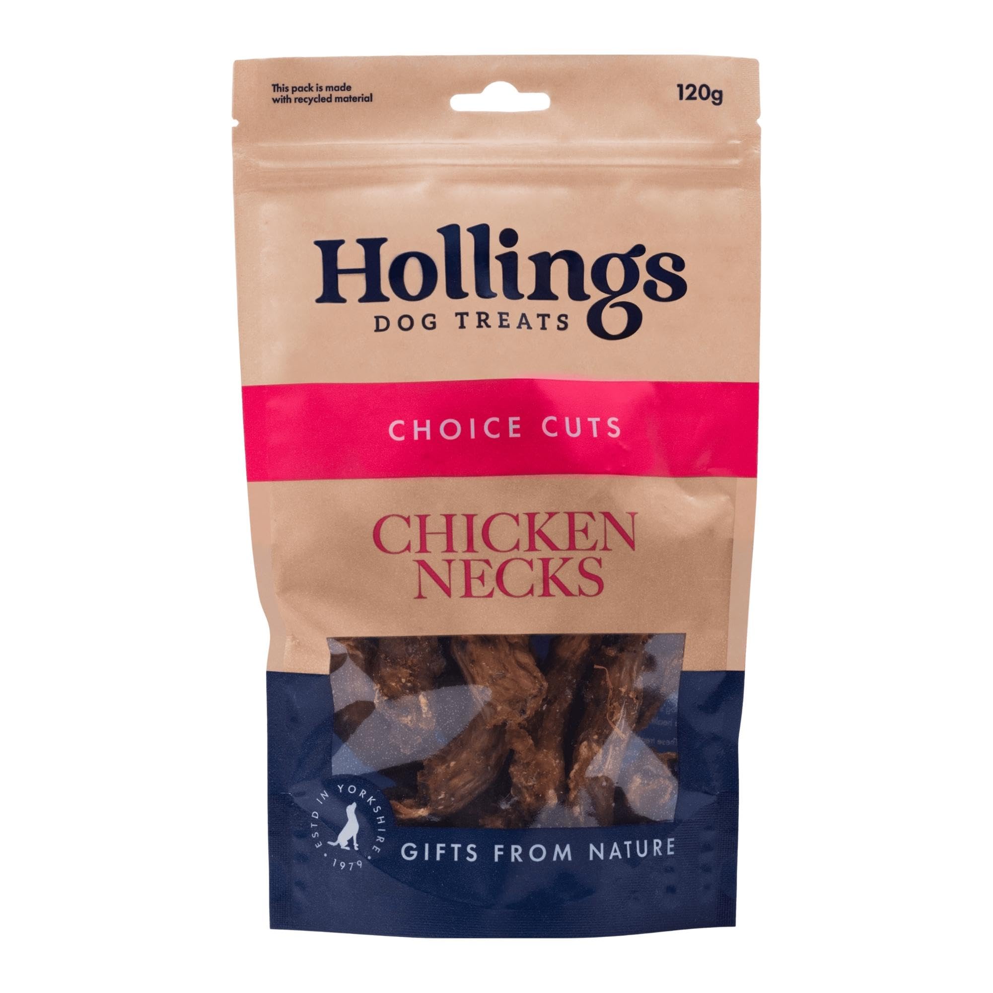 Hollings 100% Natural Air Dried Chicken Necks Dog Treats - Grain Free, High Protein Chews for Adult Dogs (120g) - Perfect for Training Rewards & Dental Health