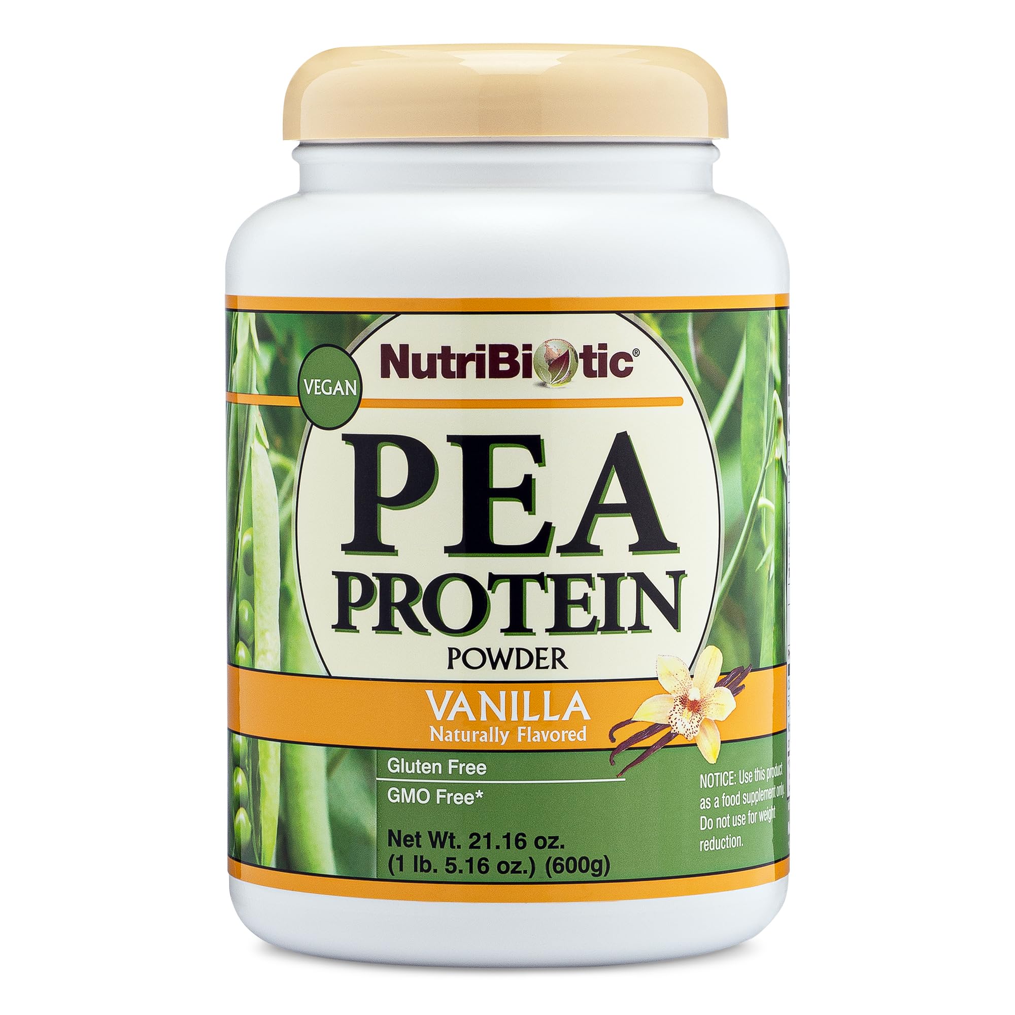NutriBiotic Vanilla Pea Protein Powder 21 Oz - Low Carb Vegan Plant-Based Protein, Keto Friendly, Gluten Free, Non-GMO, BCAA Rich | USA Grown & Processed | Smooth & Creamy for Shakes, Smoothies & Baking | Post-Workout Recovery & Healthy Lifestyle