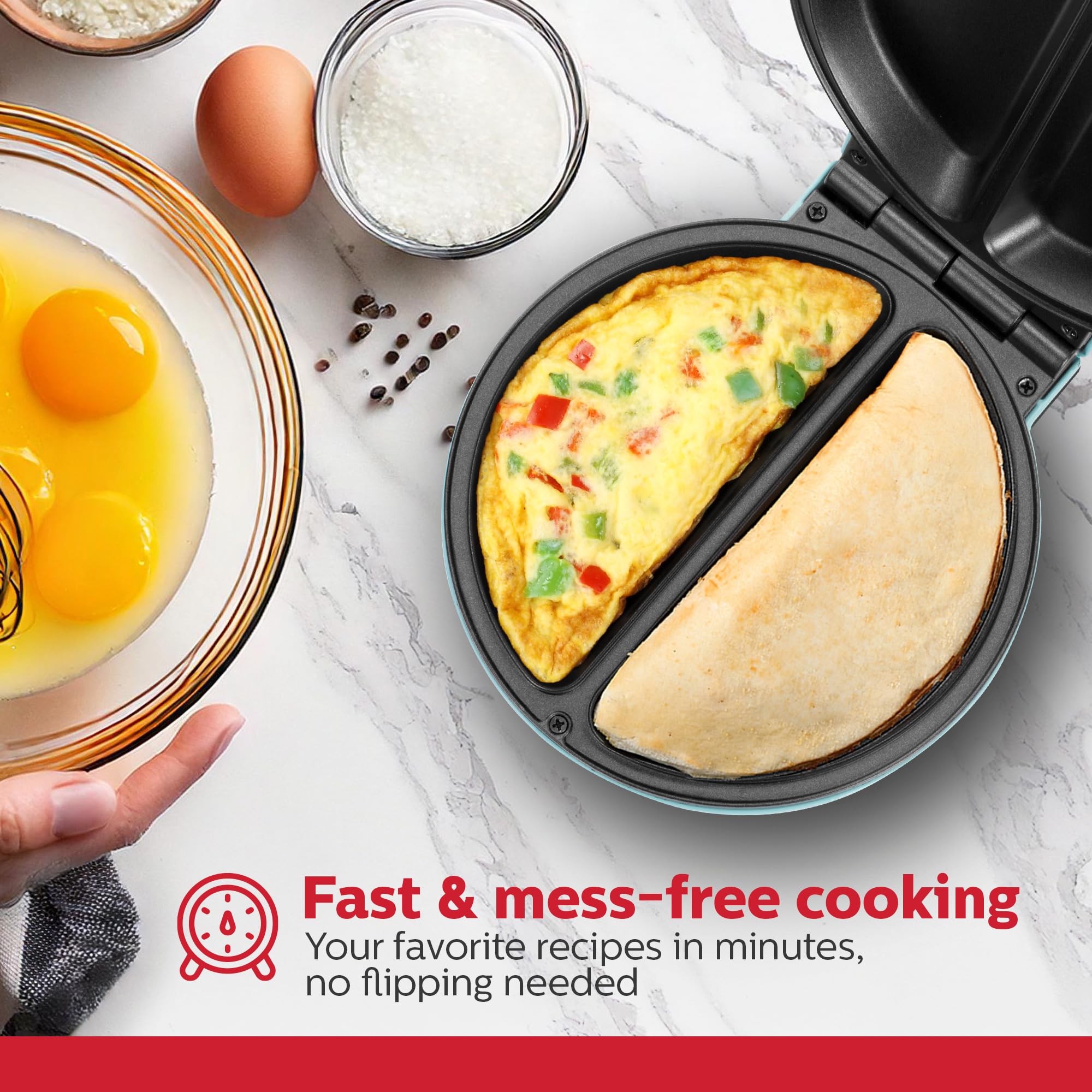 Holstein Housewares Non-Stick Omelet & Frittata Pan - Mint Green Stainless Steel Egg Cooker for 2 Individual Portions - Quick & Easy Breakfast Maker for Kitchen, Camping & Dorm Cooking