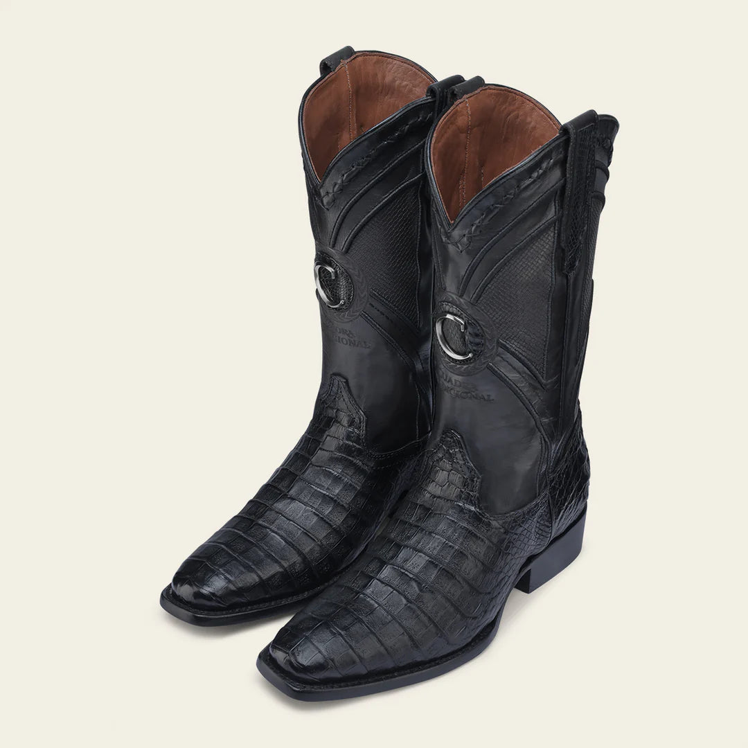 **Men's Cuadra Black Western Cowboy Caiman Boots - Genuine Leather, Comfortable & Stylish for Rodeo, Country Music Festivals & Western Fashion**