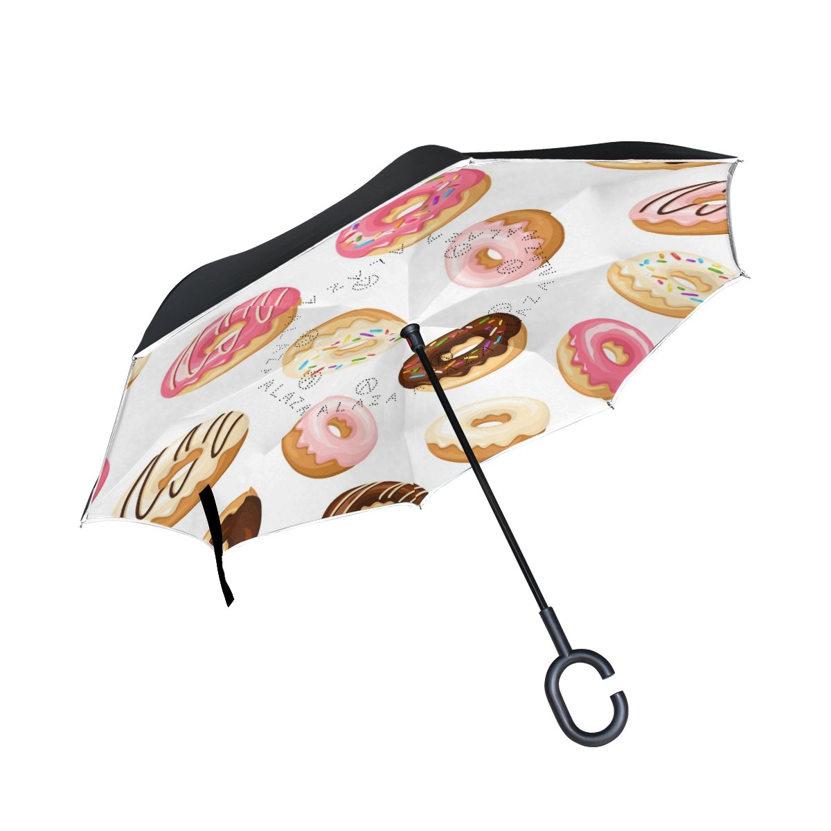 ALAZA U LIFE Cute Donut Print Reversible Umbrella - Sun & Rain Protection with C-Shaped Handle for Women, Birthday Gift, Car & Outdoor Use | Perfect for Commuting, Beach Trips and Special Occasions