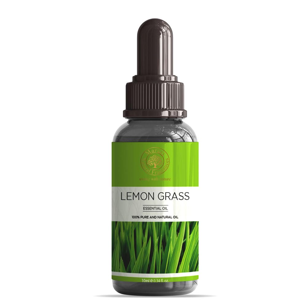 MARUTI 100% Pure Basil & Lemongrass Essential Oil Set - 10ml Each | Undiluted Therapeutic Grade for Diffusers, Aromatherapy, Skin & Hair Care | Stress Relief & Meditation Essential Oils | Cruelty-Free Natural Fragrances for Home Spa & Wellness