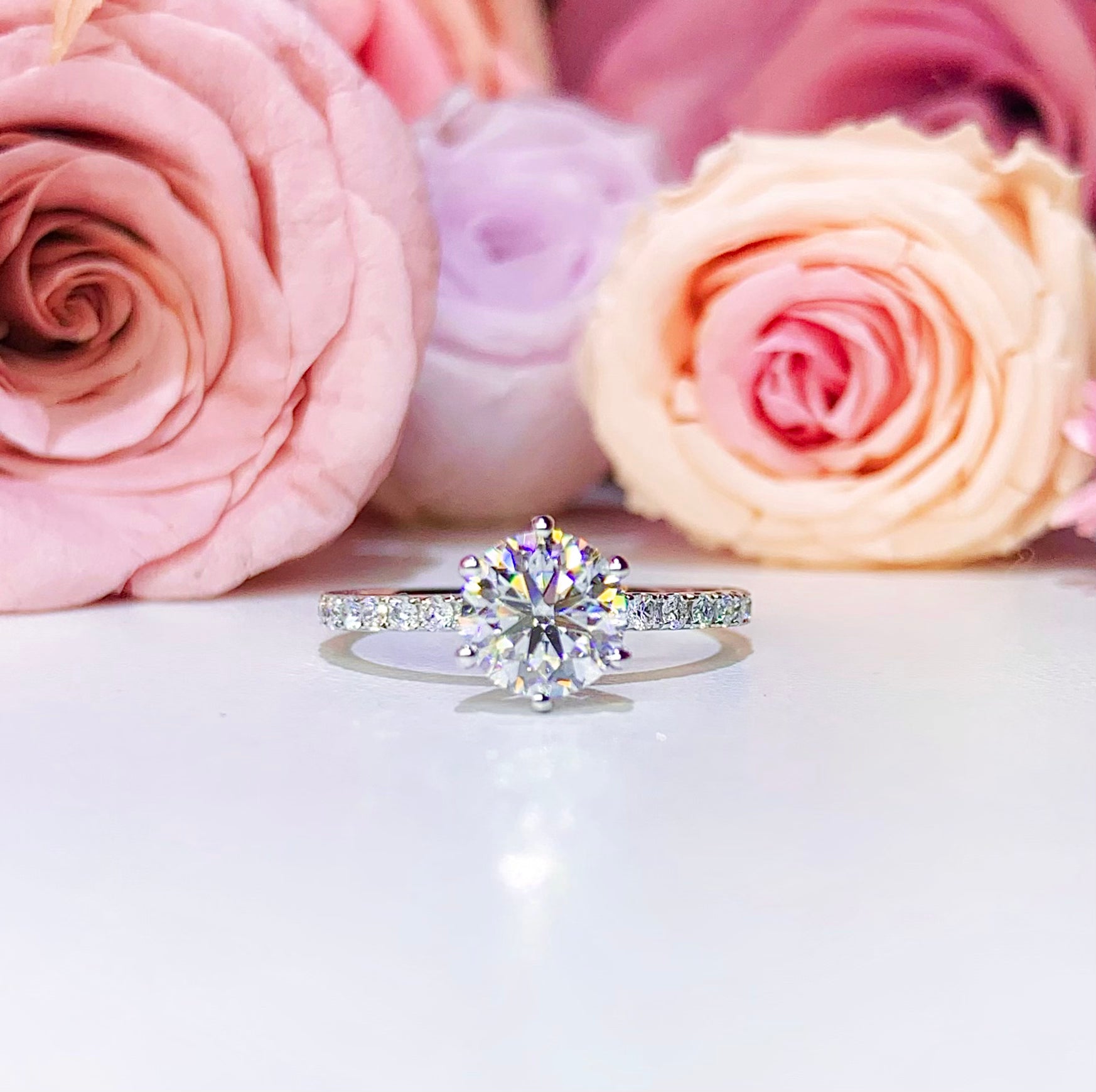 Six Prong Side Stone Diamond Engagement Ring Setting - KT31 | Elegant Solitaire Wedding Band for Proposal & Anniversary Gifts