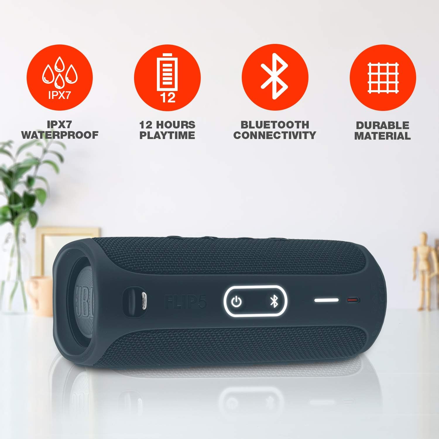 JBL Flip 5 Portable Bluetooth Speaker - IPX7 Waterproof Wireless Speaker with Rich Bass, 12 Hours Playtime - Perfect for Beach, Pool Party, Camping & Outdoor Adventures (Blue)