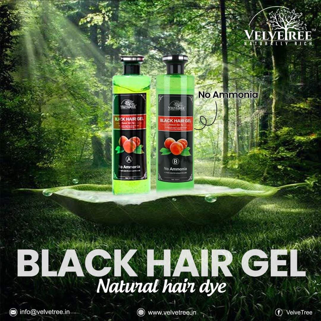 Velvetree Black Hair Gel - Ammonia-Free Natural Hair Dye for Men & Women, 500ml (2-Pack) - Perfect for Gray Coverage, Styling & Everyday Use