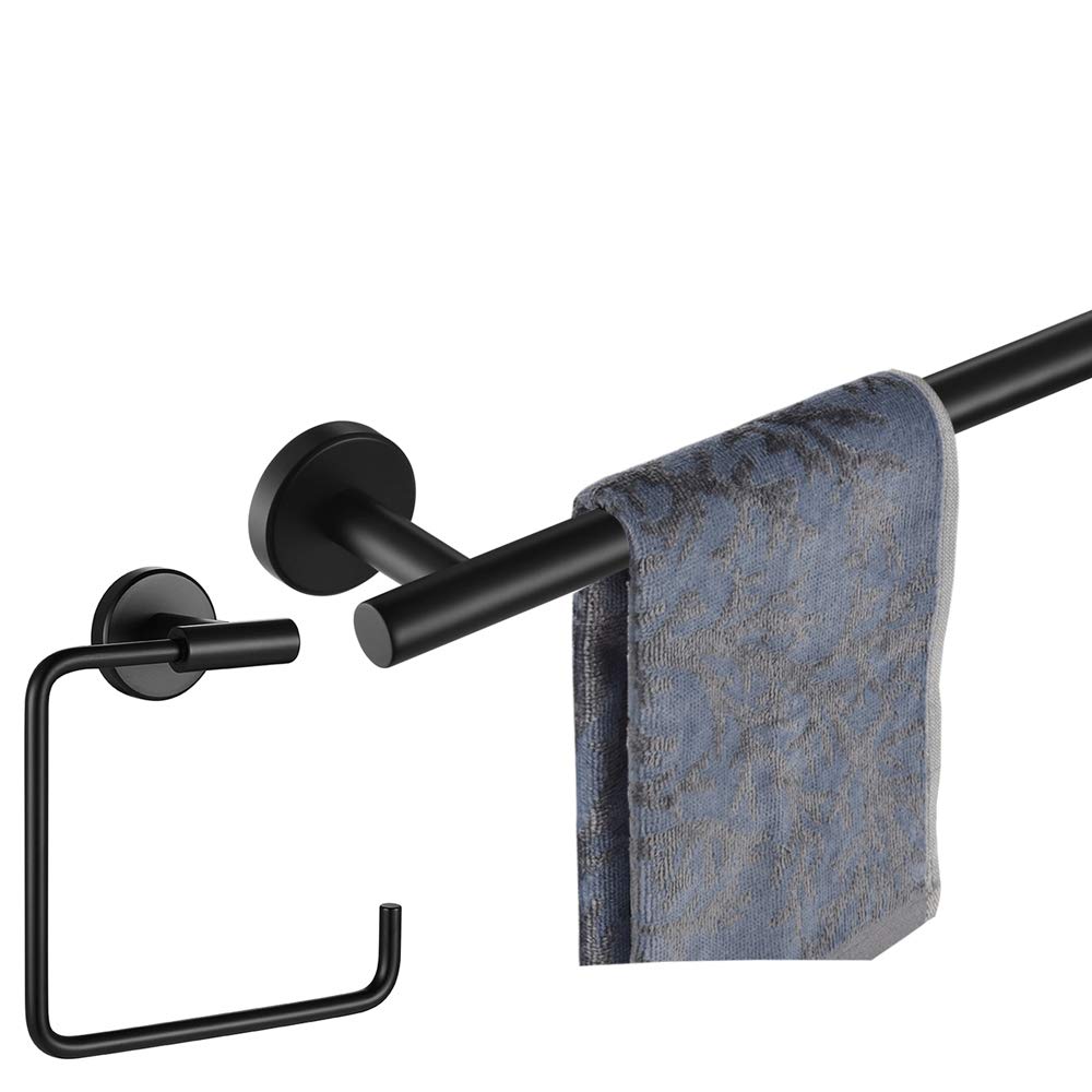 Stainless Steel Square Black Towel Ring Holder - 6 Inch Matte Black Wall Mount Bathroom Accessory (TR140-PB) - Perfect for Modern Bathrooms, Powder Rooms & Spa Decor