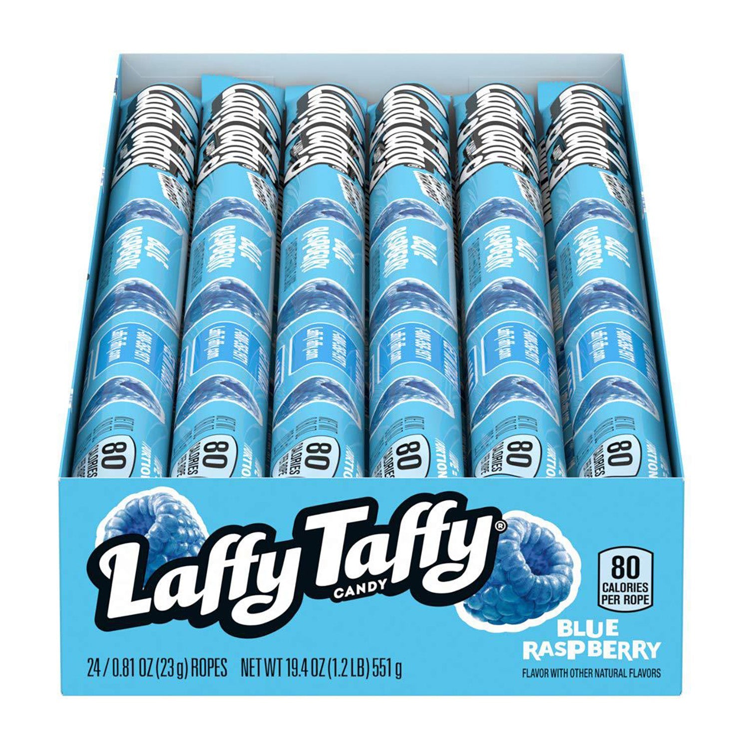 Ferrara Laffy Taffy Rope Candy - Blue Raspberry Flavor, 24 Count Bulk Box - Perfect for Halloween, Birthday Parties & Office Snacks
