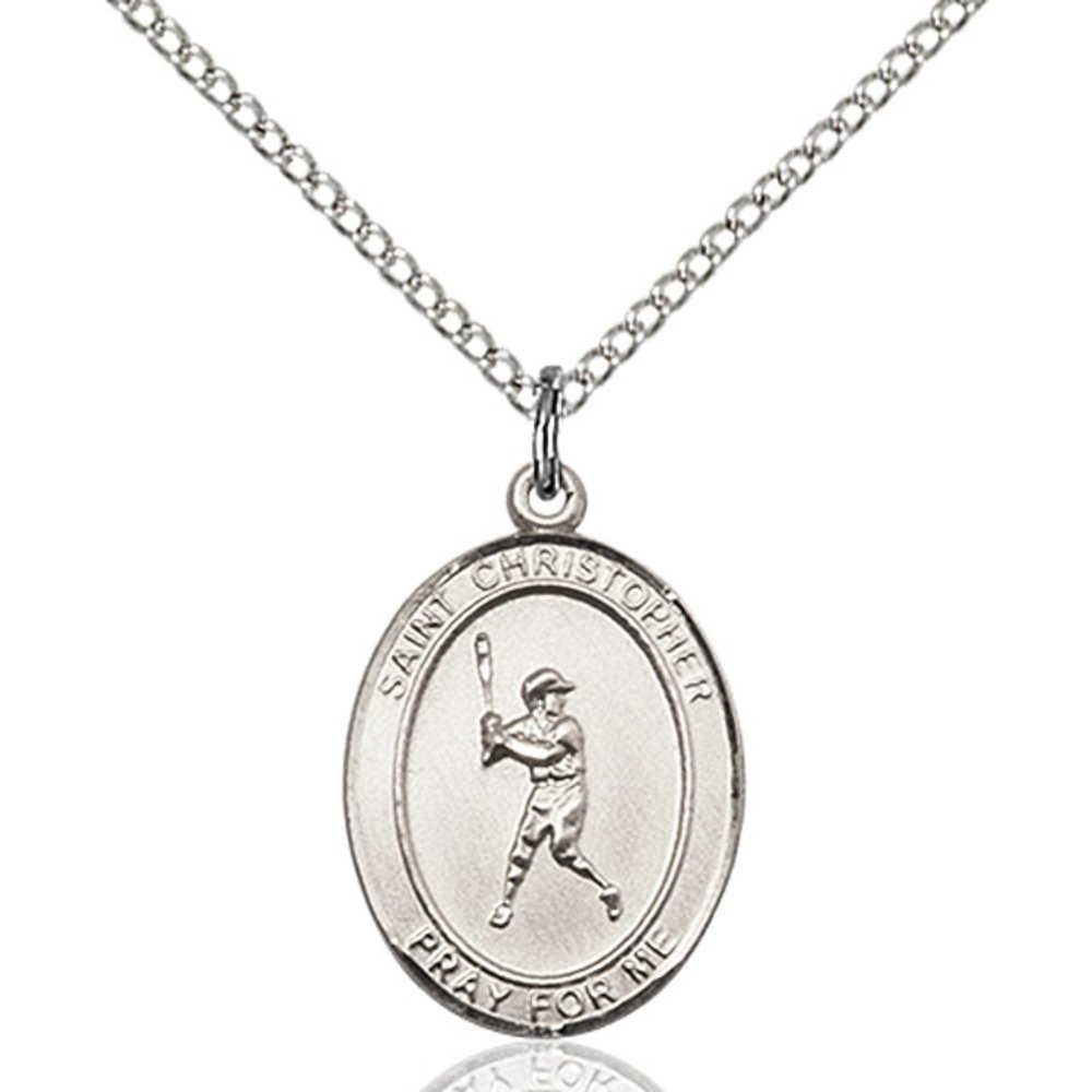 Handmade Sterling Silver St. Christopher Baseball Oval Medal Pendant - Religious Jewelry for Men & Women - Perfect for Sports Enthusiasts, Travel Protection, and Gift Giving