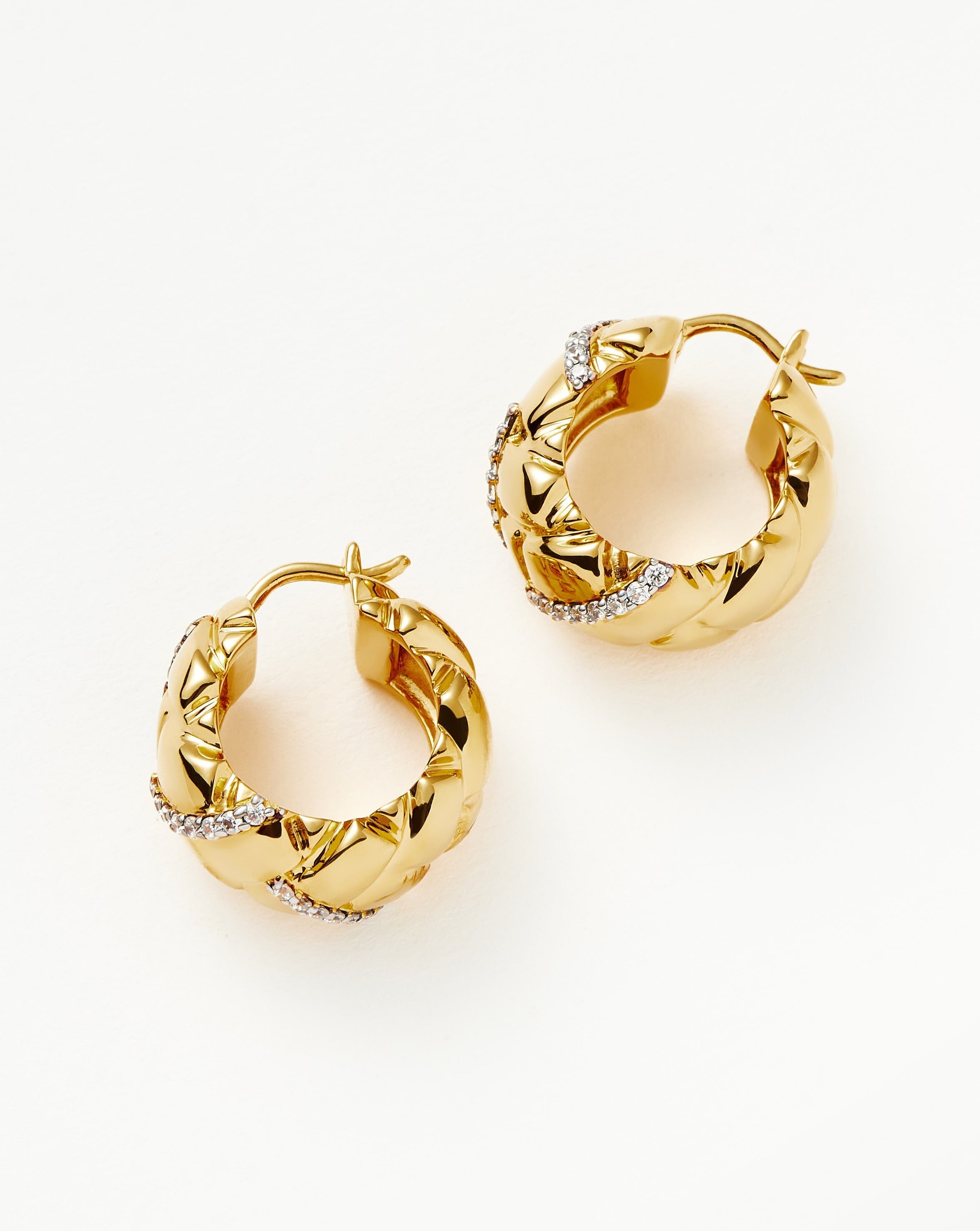 Lucy Williams Pave Waffle Hoop Earrings for Women - 14K Gold Plated Cubic Zirconia Huggie Hoops - Perfect for Parties, Weddings & Everyday Wear