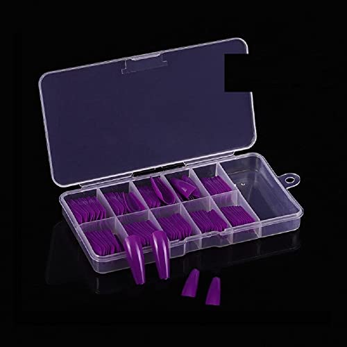 100pcs Ballerina Long False Nails - Clear Natural White Full Cover Manicure Tips, Flat Shape Coffin Nails for Women (Purple 3402) | Perfect for Parties, Weddings, and Special Occasions