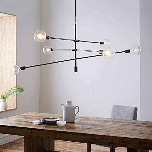 NIUYAO Modern Sputnik Chandelier - 6-Light Black Linear Mid Century Pendant Lighting Fixture for Hallway, Bar, Kitchen & Dining Room | Perfect for Contemporary Home Decor & Restaurant Lighting