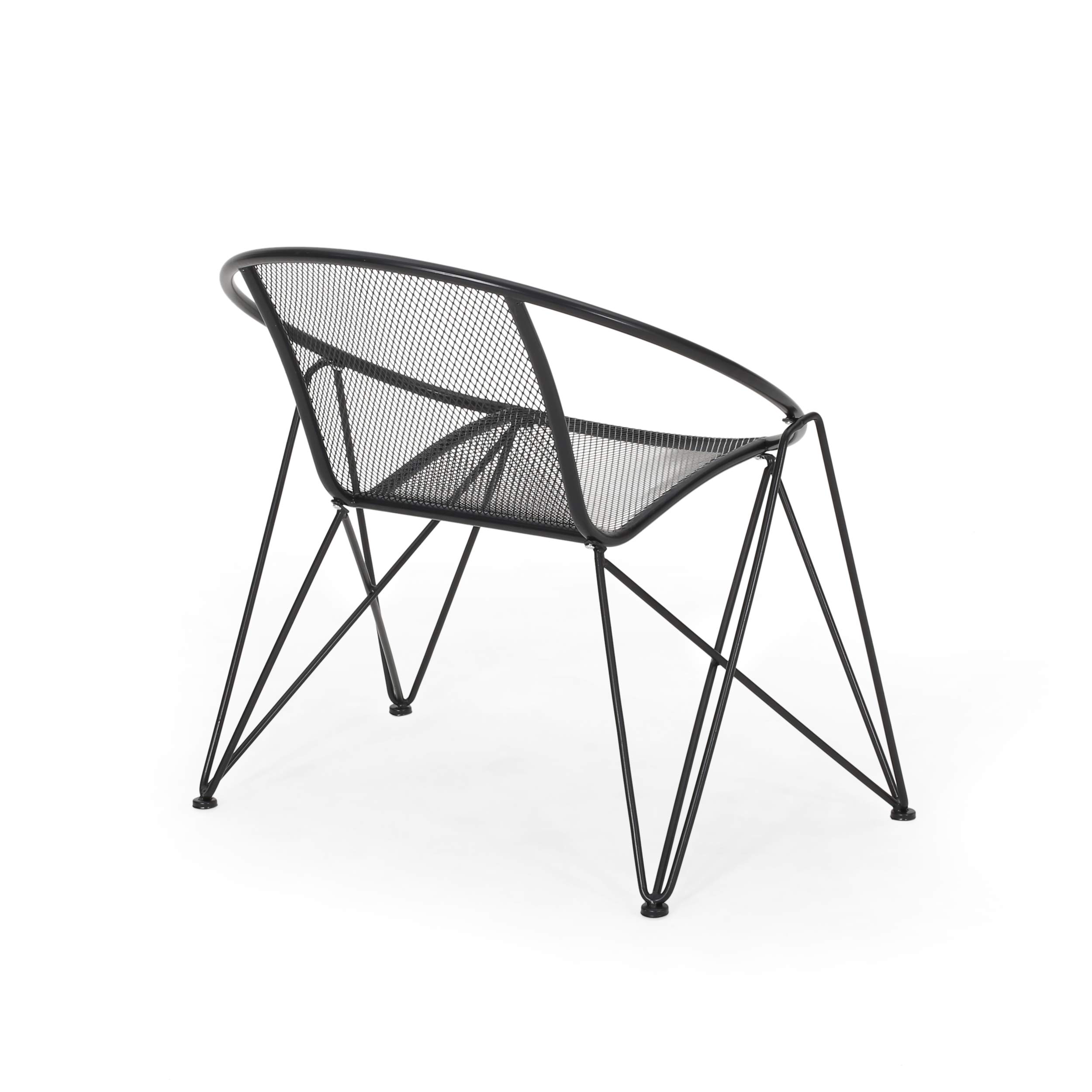 Modern Outdoor Iron Chat Set with Side Table - Matte Black Patio Furniture for Garden, Deck, or Poolside - Durable & Weather-Resistant Conversation Set