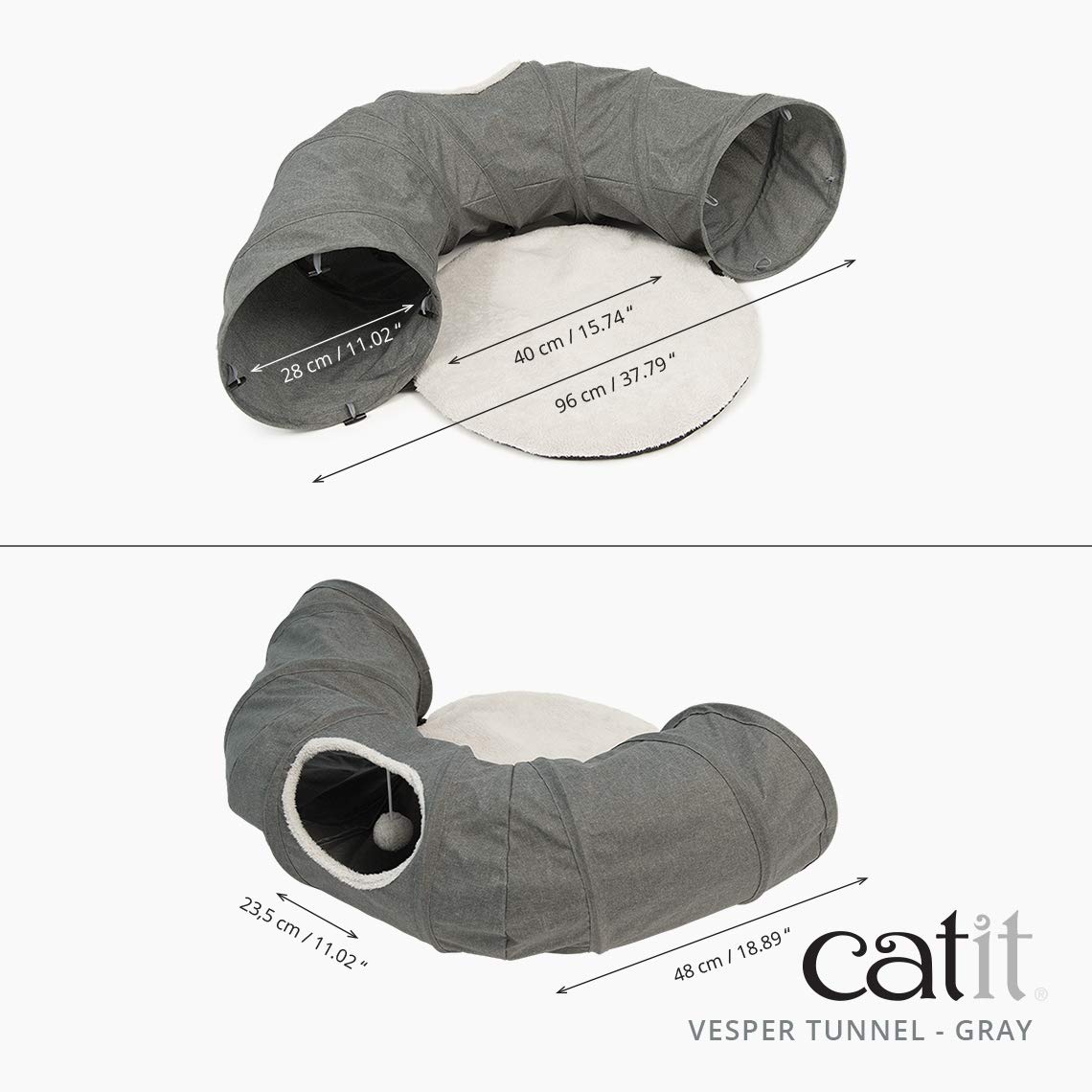 Catit Vesper Cat Tunnel - Interactive Cat Toy for Indoor Play, Grey (Model 41996) | Fun Hideaway & Exercise for Kittens & Adult Cats