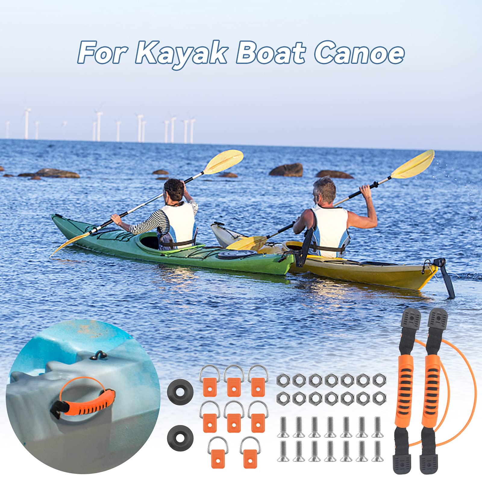 2Pcs Kayak Carry Handle with 8Pcs Rigging D Ring - Kayak Handle Replacement for Pelican/Hobie/Lifetime/Sit on Top Kayaks - Durable Ocean Kayak Handles & Canoe Accessories - Perfect for Easy Transport & Water Sports Adventures