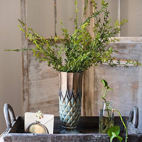 RusticReach Blue & Gold Grid Pattern Glazed Ceramic Vase Set - Elegant Home Decor for Living Room, Dining Table & Wedding Centerpieces