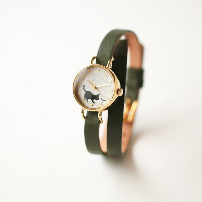 Japanese Handmade Women's Wristwatch - Cat & Seed Leaf Design | Elegant Fashion Accessory for Daily Wear, Office & Special Occasions