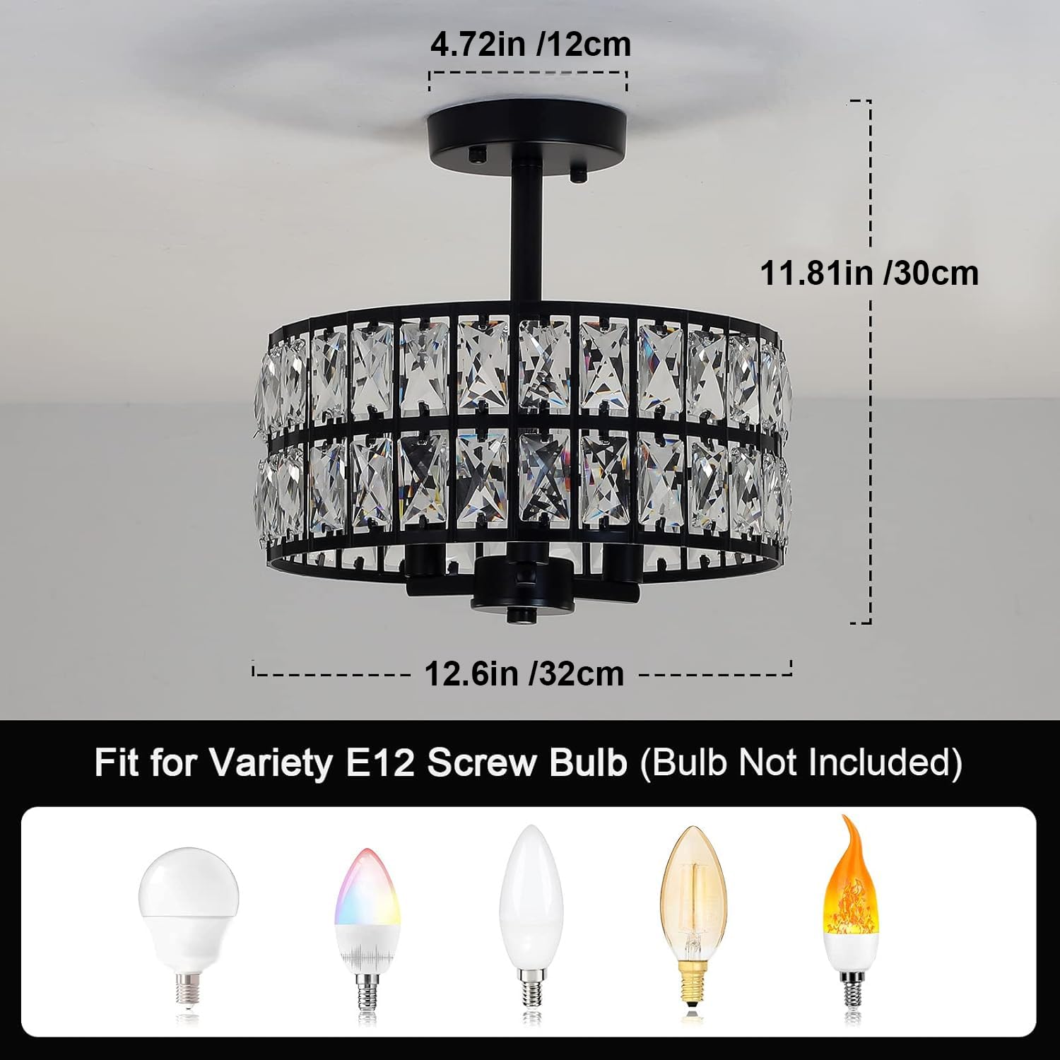 Modern Semi Flush Mount Crystal Chandelier - YCZHCC Metal Ceiling Light Fixture for Kitchen Island, Living Room, Dining Room, Entryway, Bedroom, Foyer & Staircase | Elegant Lighting for Home Decor & Interior Design
