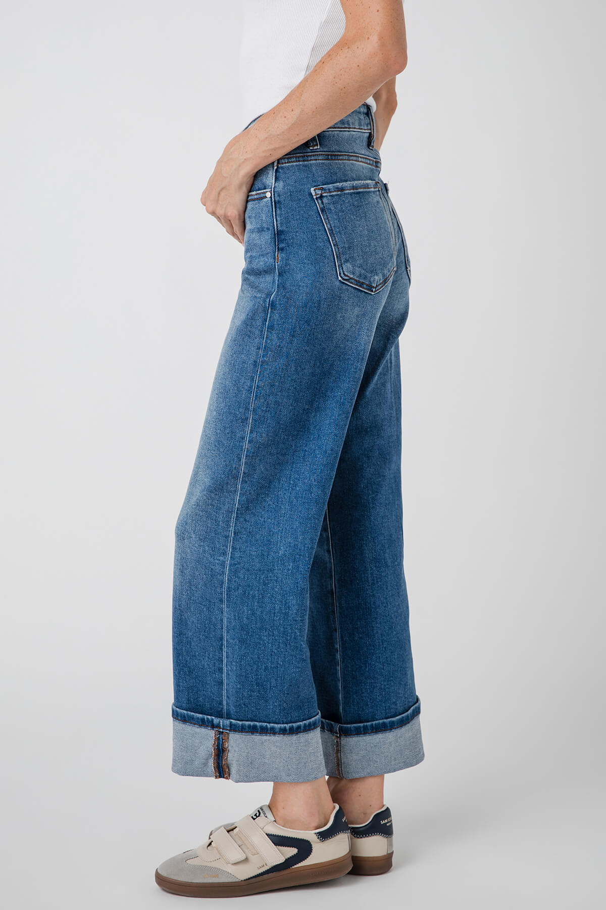 Risen Phoebe High Rise Crop Wide Leg Cuffed Jeans for Women - Trendy Distressed Denim Pants for Casual Outfits & Streetwear Fashion