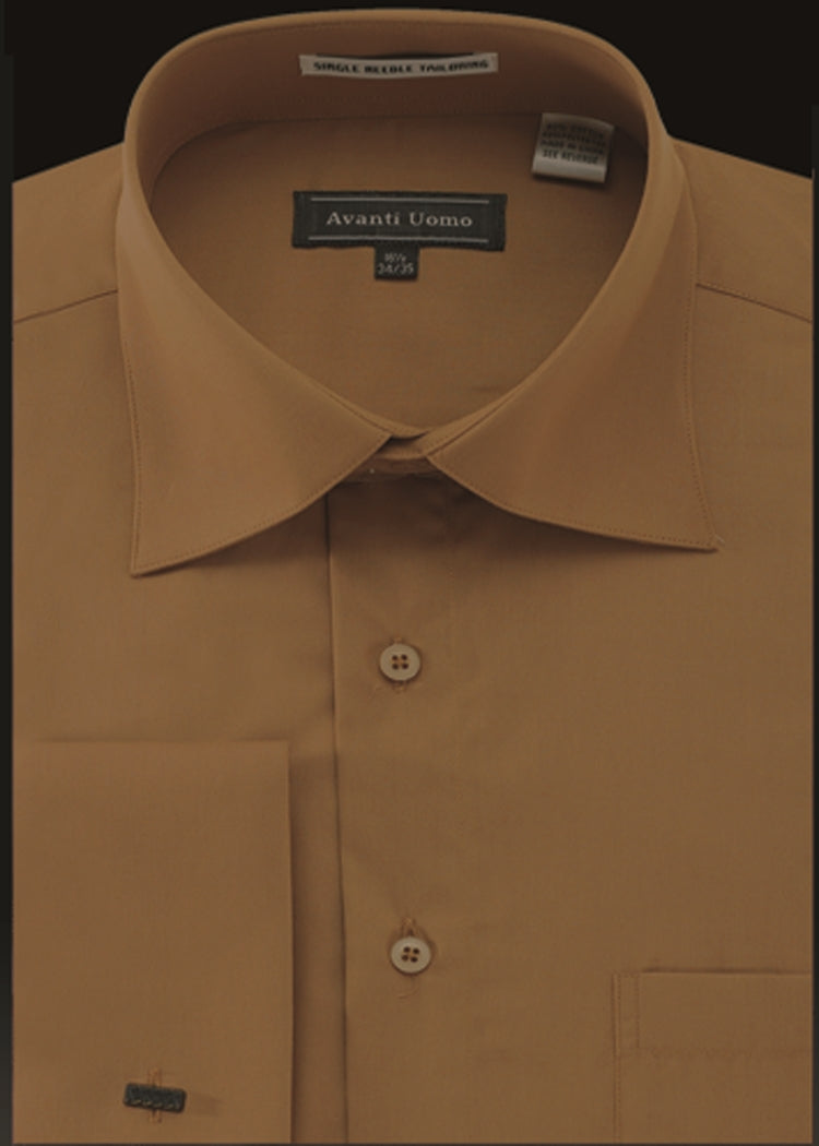 Avanti Uomo Premium French Cuff Dress Shirt for Men | Formal Business Attire | DN32M in Cappuccino Brown | Perfect for Weddings, Office & Special Occasions