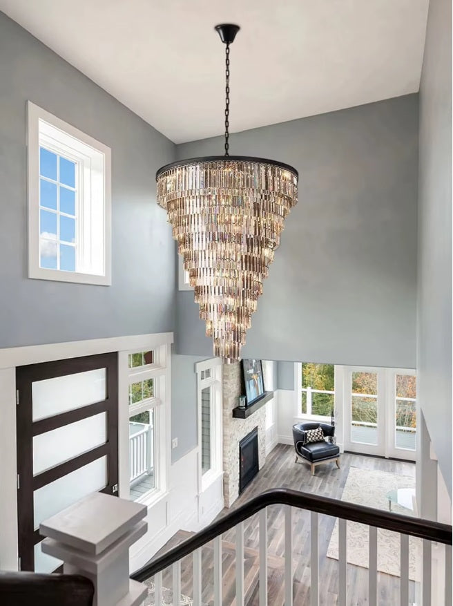 Elegant Luxury Tiered Crystal Chandelier for Foyer Entryway - Modern Dimmable Lighting Fixture for Grand Hallway, Staircase & Formal Dining Room