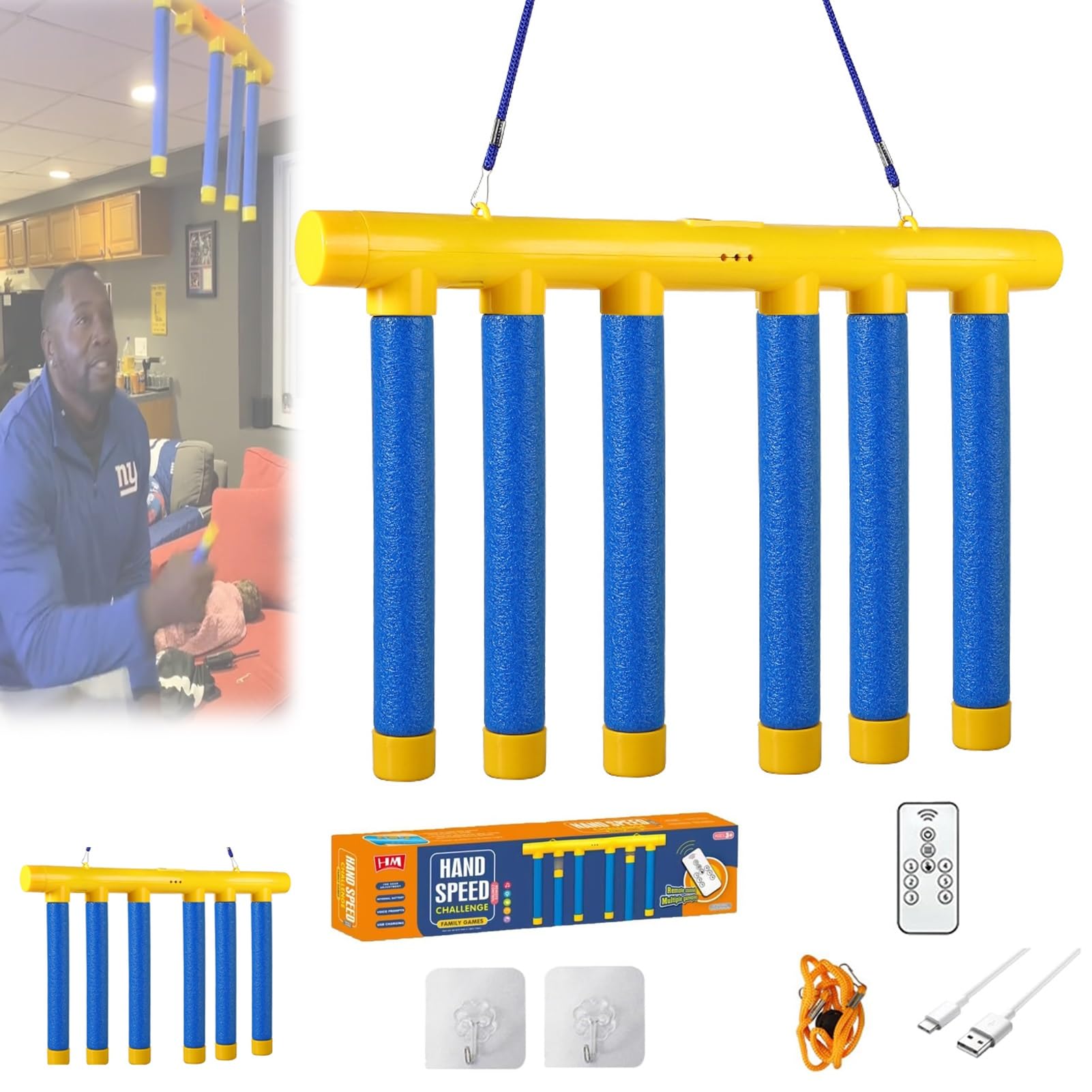 Hand Speed Challenge Game - Reaction Training & Reflex Toy for Kids & Adults - Adjustable Drop Stick Poles for Hand-Eye Coordination - Fun Family Party Game (Blue) - Perfect for Indoor Play, Team Building & Brain Training