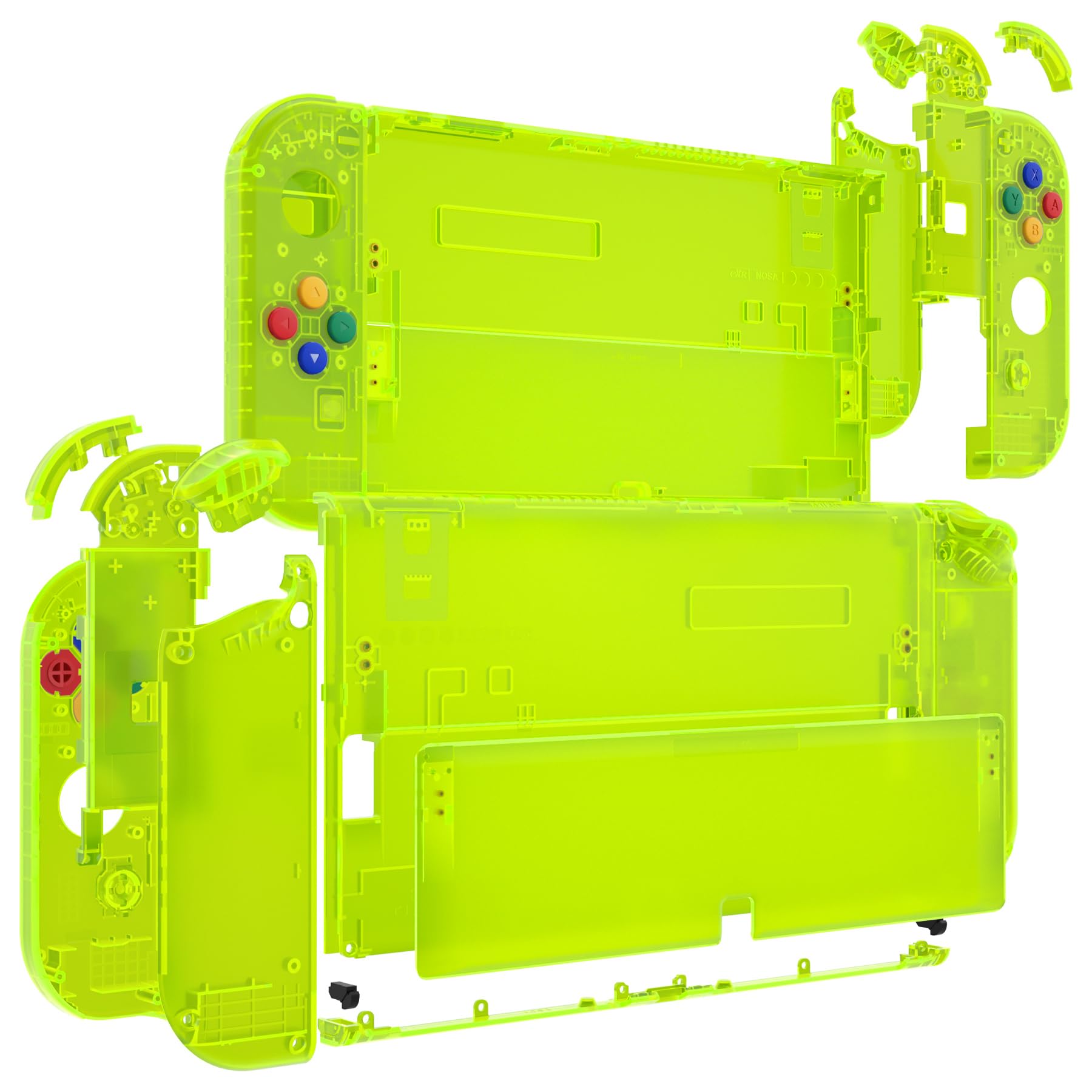eXtremeRate Replacement Buttons & Back Cover Shell for Nintendo Switch OLED Console - Transparent Lime Green | Joycon Controller Case & Kickstand | Perfect for Gaming & Customization