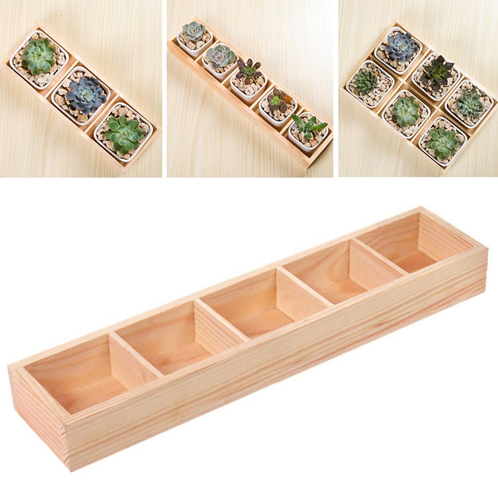 Walbest Succulent Plant Pot - Multi Grid Wooden Flower Planter Box with 3 Grids for Bonsai, Desktop Storage & Home Decor | Perfect for Office, Living Room & Indoor Plants