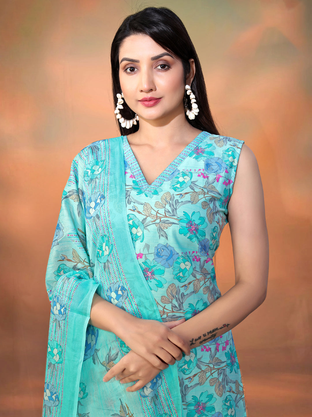 Stylish Blue Pant Suit for Women - Fashionable Foil Printed Office Wear - Perfect for Business Meetings, Work Attire & Professional Events