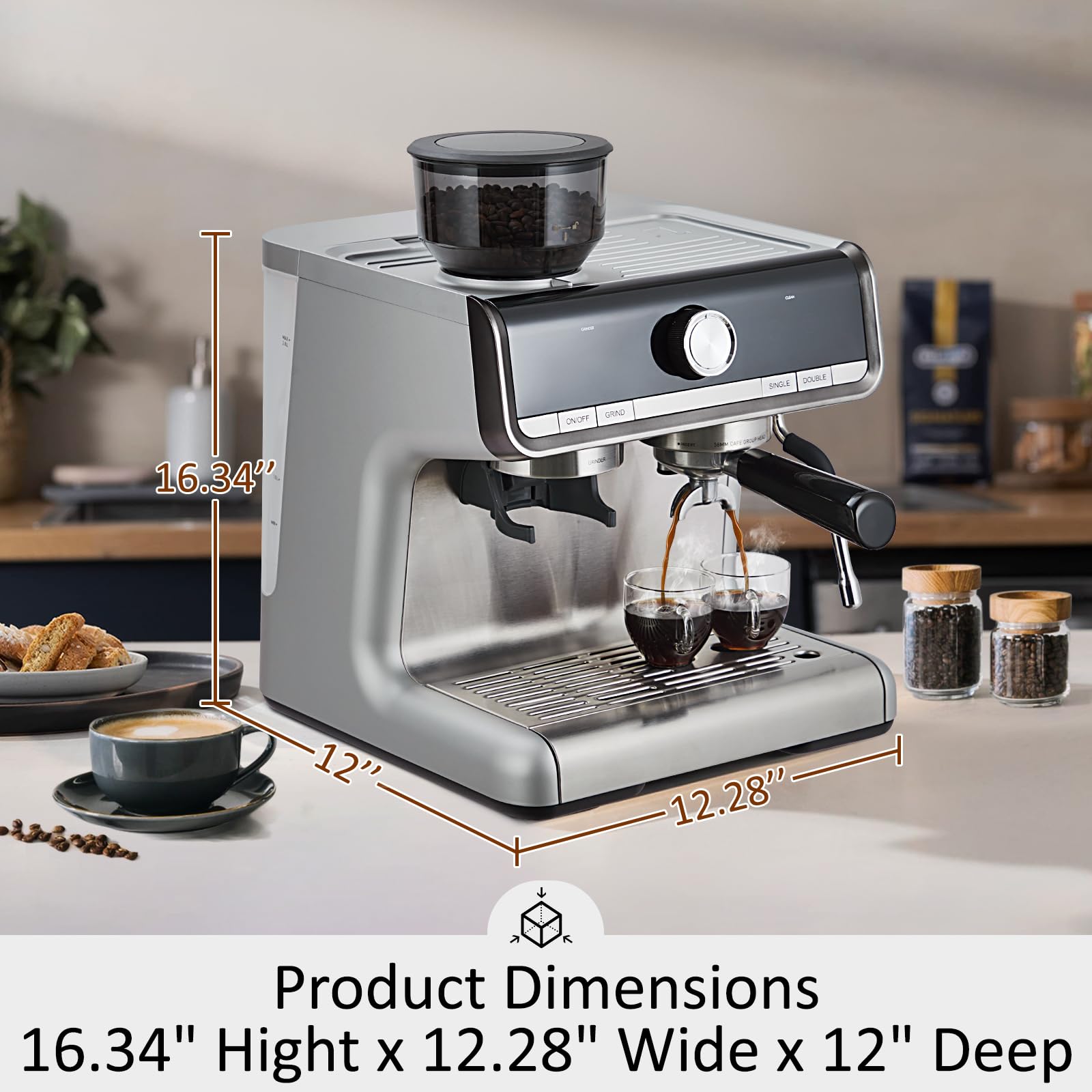 Professional Espresso Machine with Built-in Grinder & Milk Frother - Barista-Grade Coffee Maker for Latte, Cappuccino & Macchiatos - Perfect for Home & Office Coffee Stations