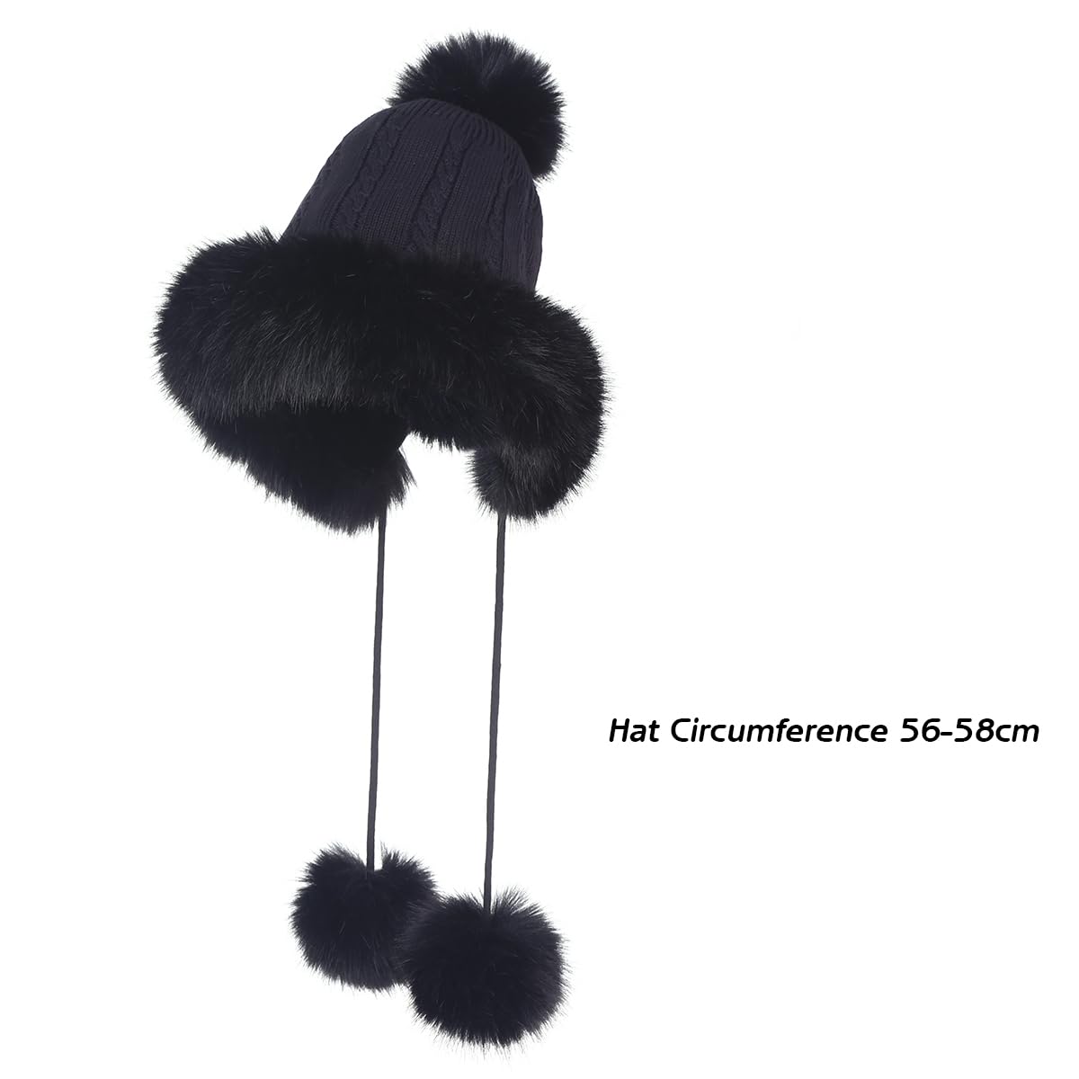 S.ROMZA Women's Faux Fur Knitted Beanie Hat with Pompom - Warm Winter Skull Cap with Ear Flaps - Soft Fleece Lined Snow Hat for Cold Weather - Perfect for Skiing, Snowboarding & Outdoor Activities