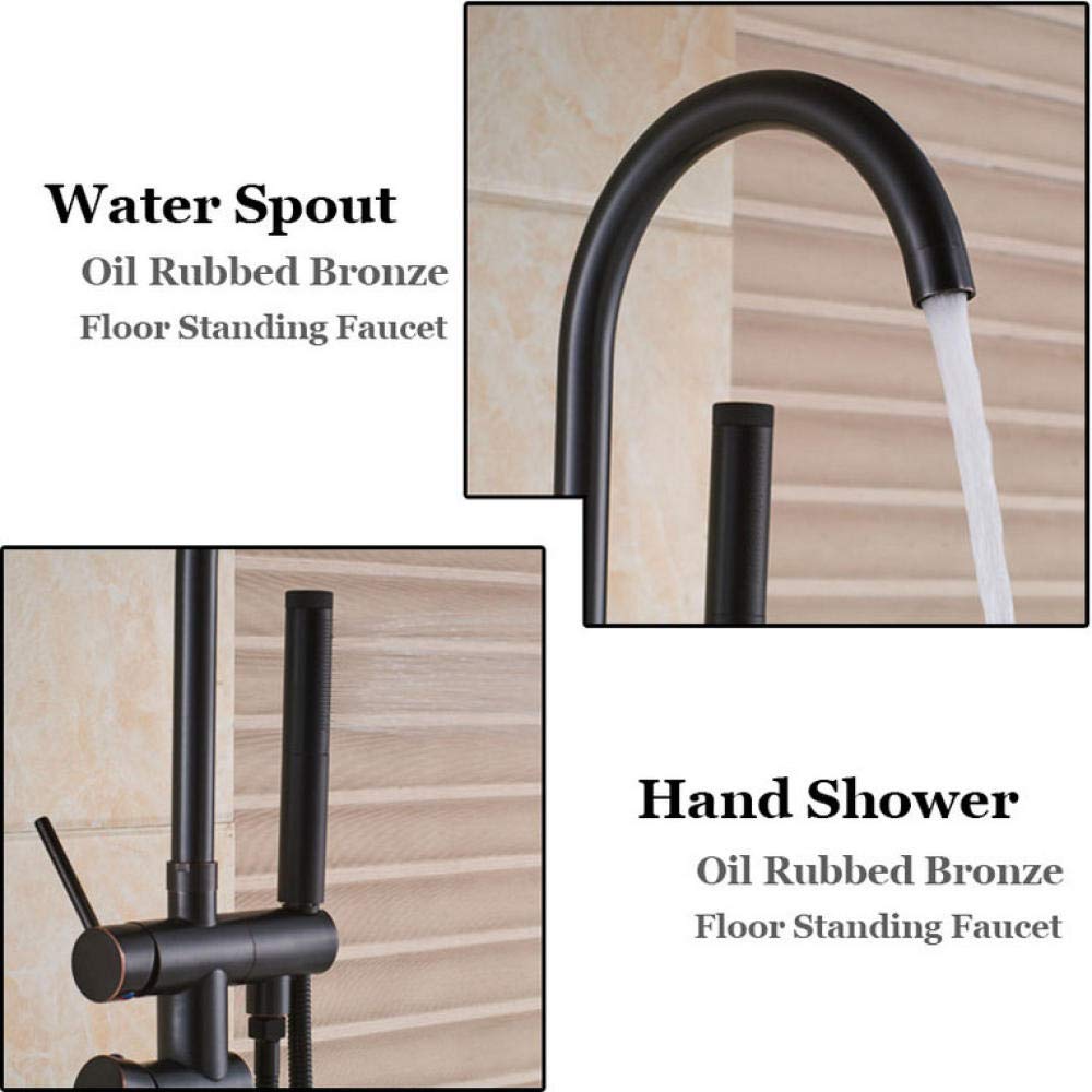 Black Bronze Floor Mounted Bathtub Shower Faucet - Dual Handle Freestanding Mixer Tap with Swivel Spout for Hot & Cold Water - Perfect for Modern Bathroom & Spa Style Showers